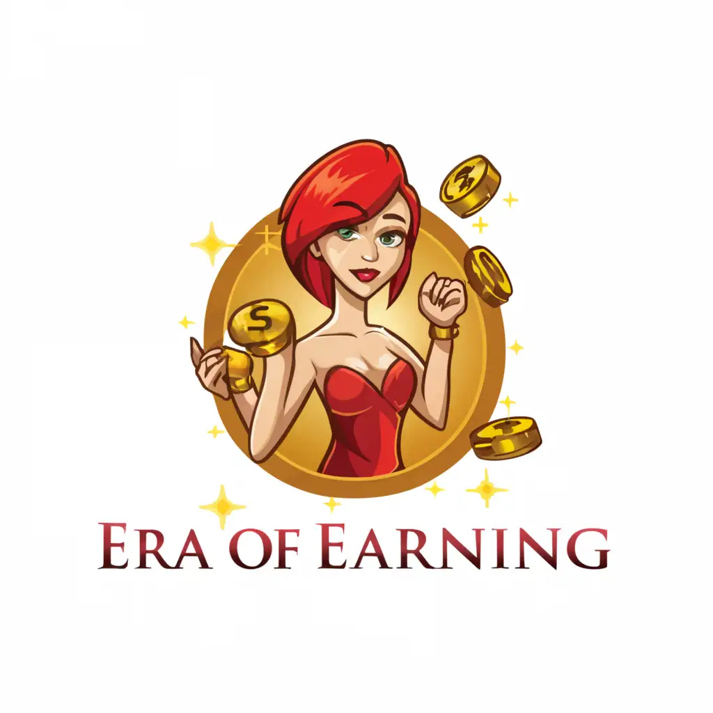 a logo design,with the text "Era of Earning", main symbol:redhead, money,complex,clear background