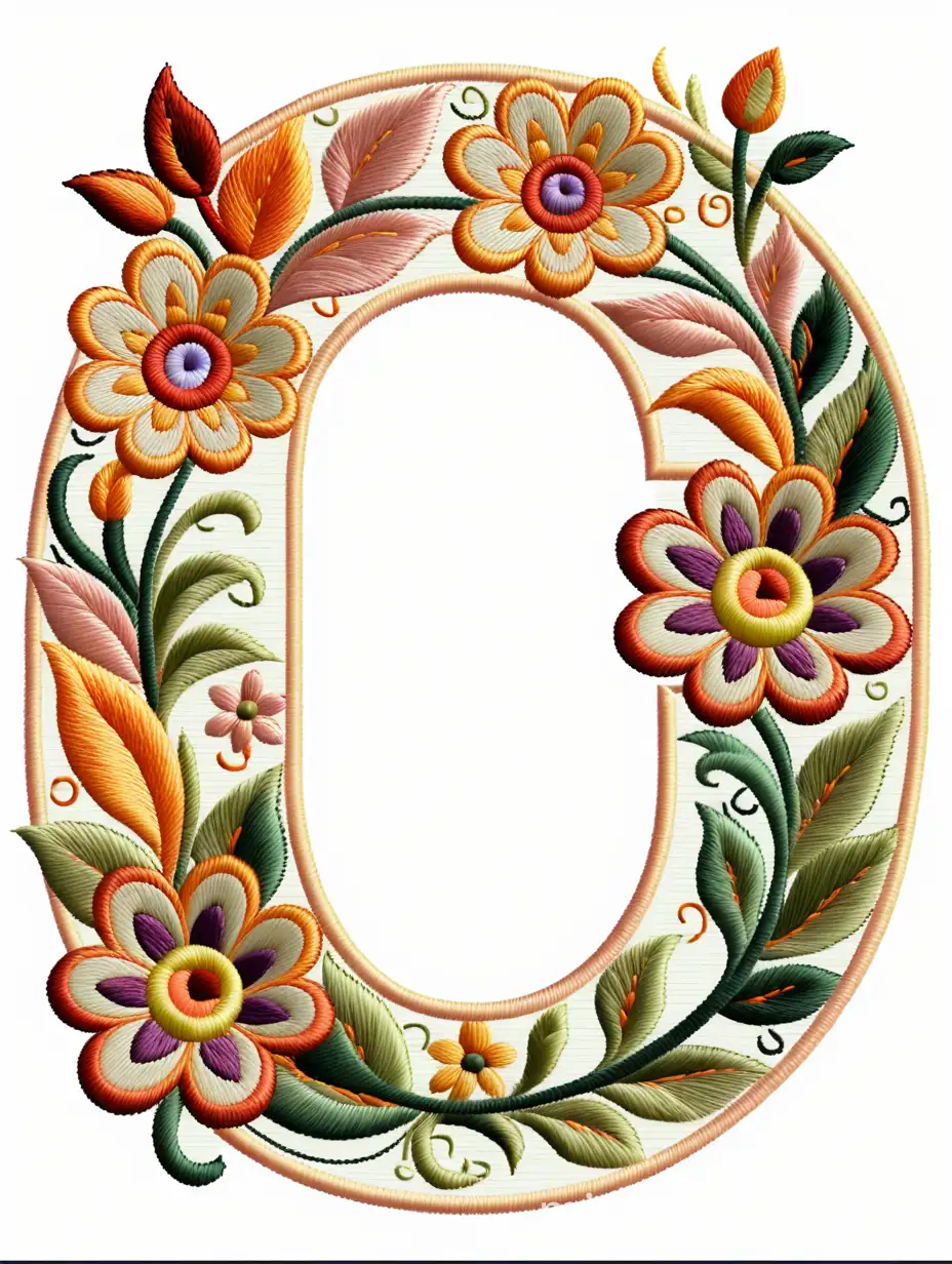 Letter (O) in embroidered flower style with clear background

