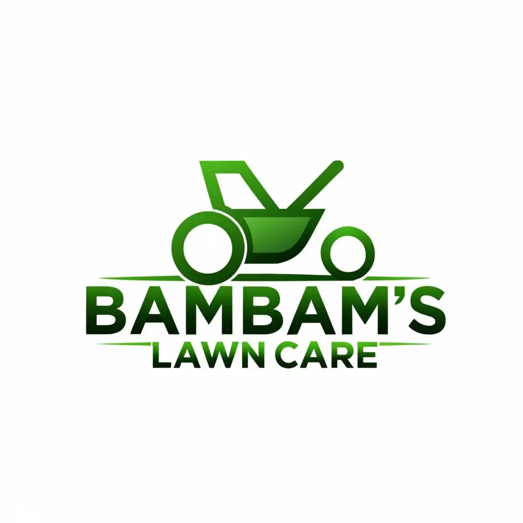 a logo design,with the text "bambams lawncare", main symbol:lawn mower,complex, dark background