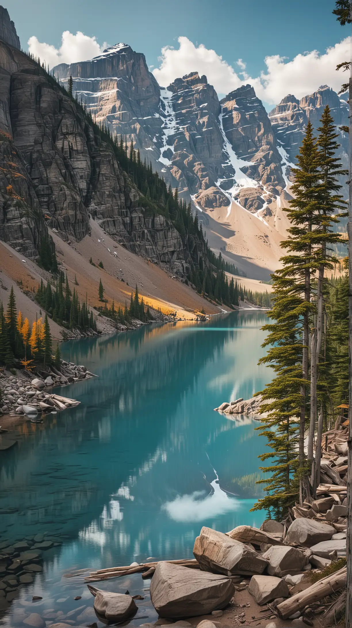 Stunning Moraine Lake in canada, vibrant colours, 4k picture quality, high quality 