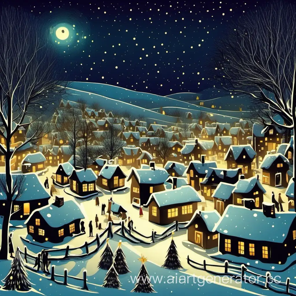 Ночная деревня в новый год 