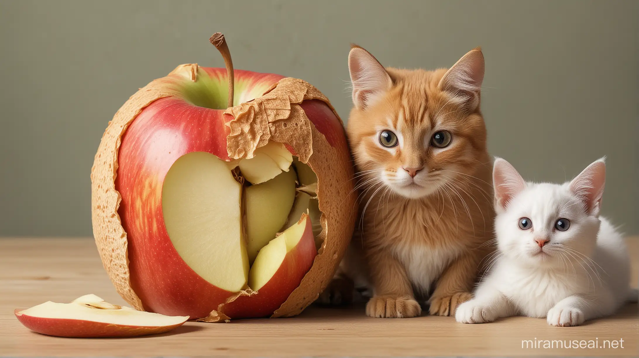 Cat and Rabbit with Apple Core