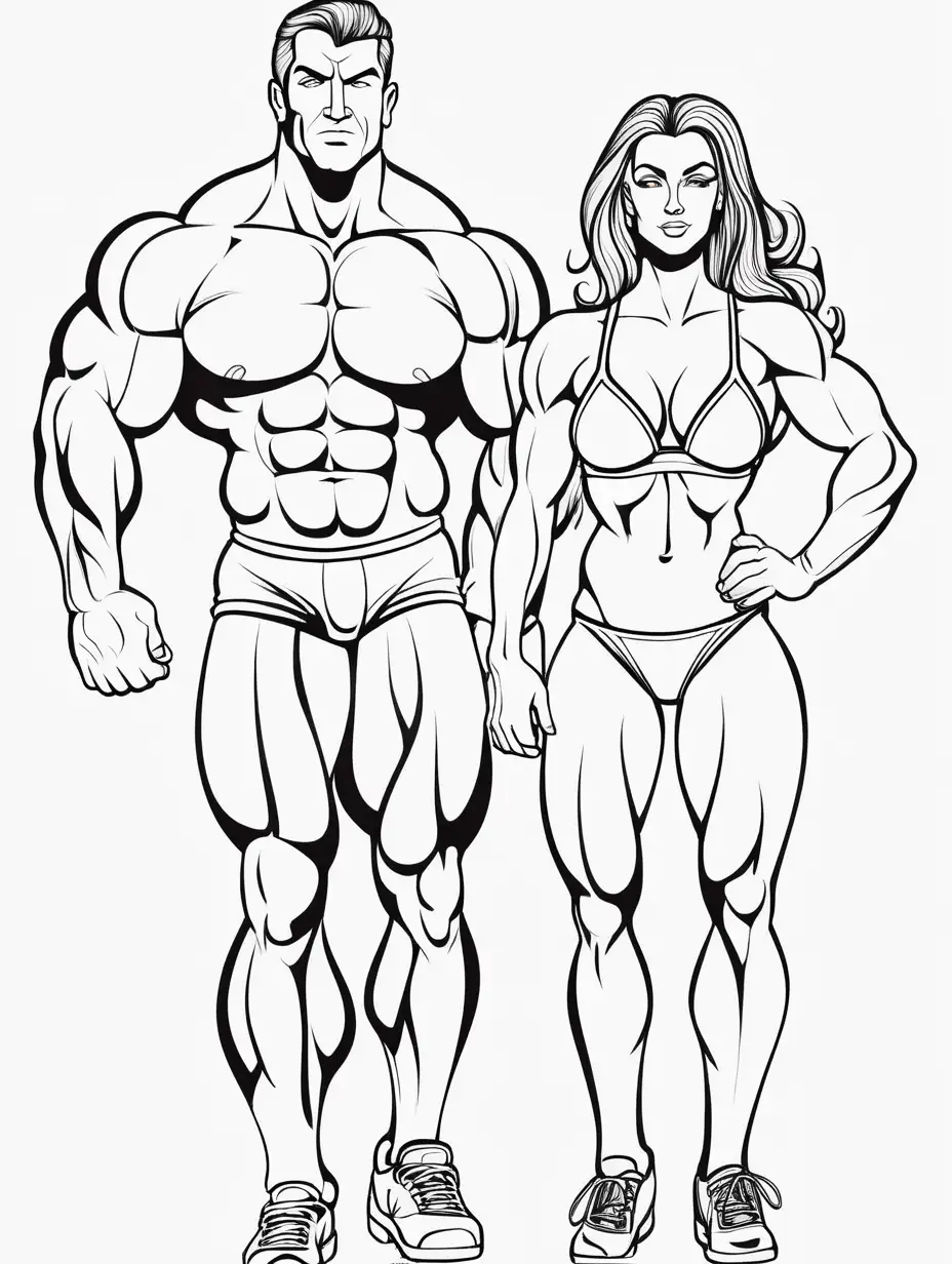 Muscular Man and Woman Bodybuilders for Coloring Book Fun