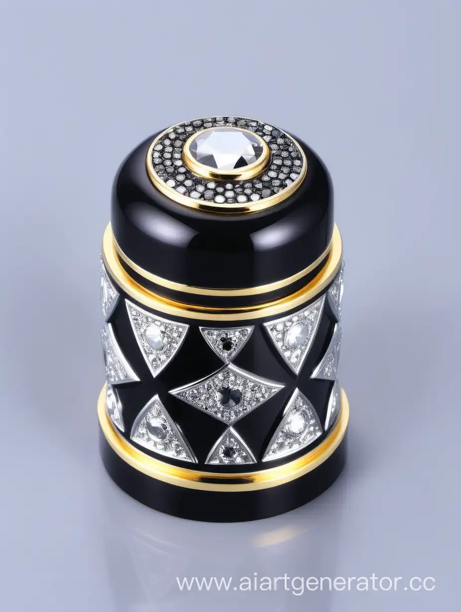 Zamac-Perfume-Decorative-Ornamental-Long-Cap-with-Metallizing-Finish-and-BlackandWhite-Round-Diamond