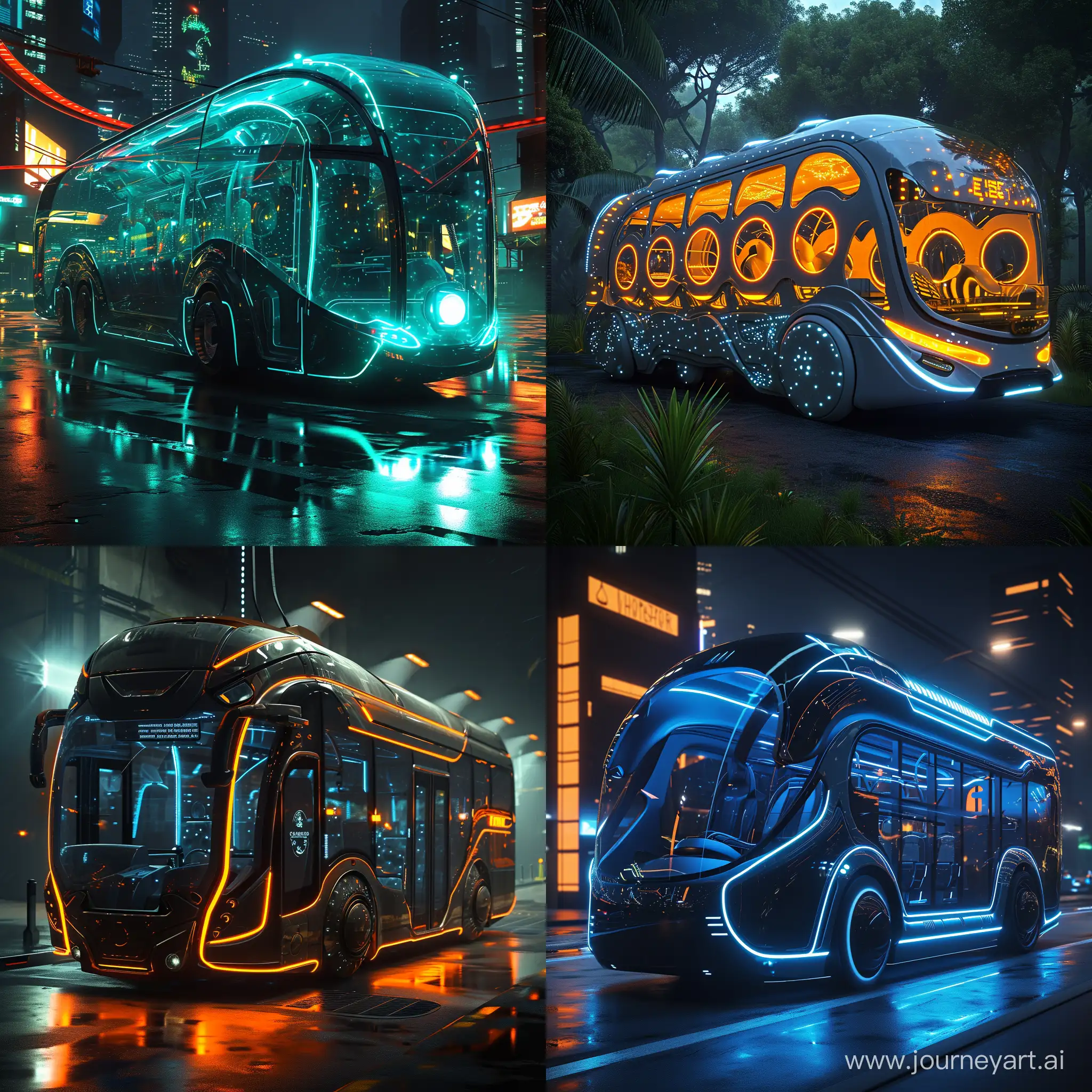 Futuristic bus, bioluminescence, artstation, DeviantArt, science fiction --v 6