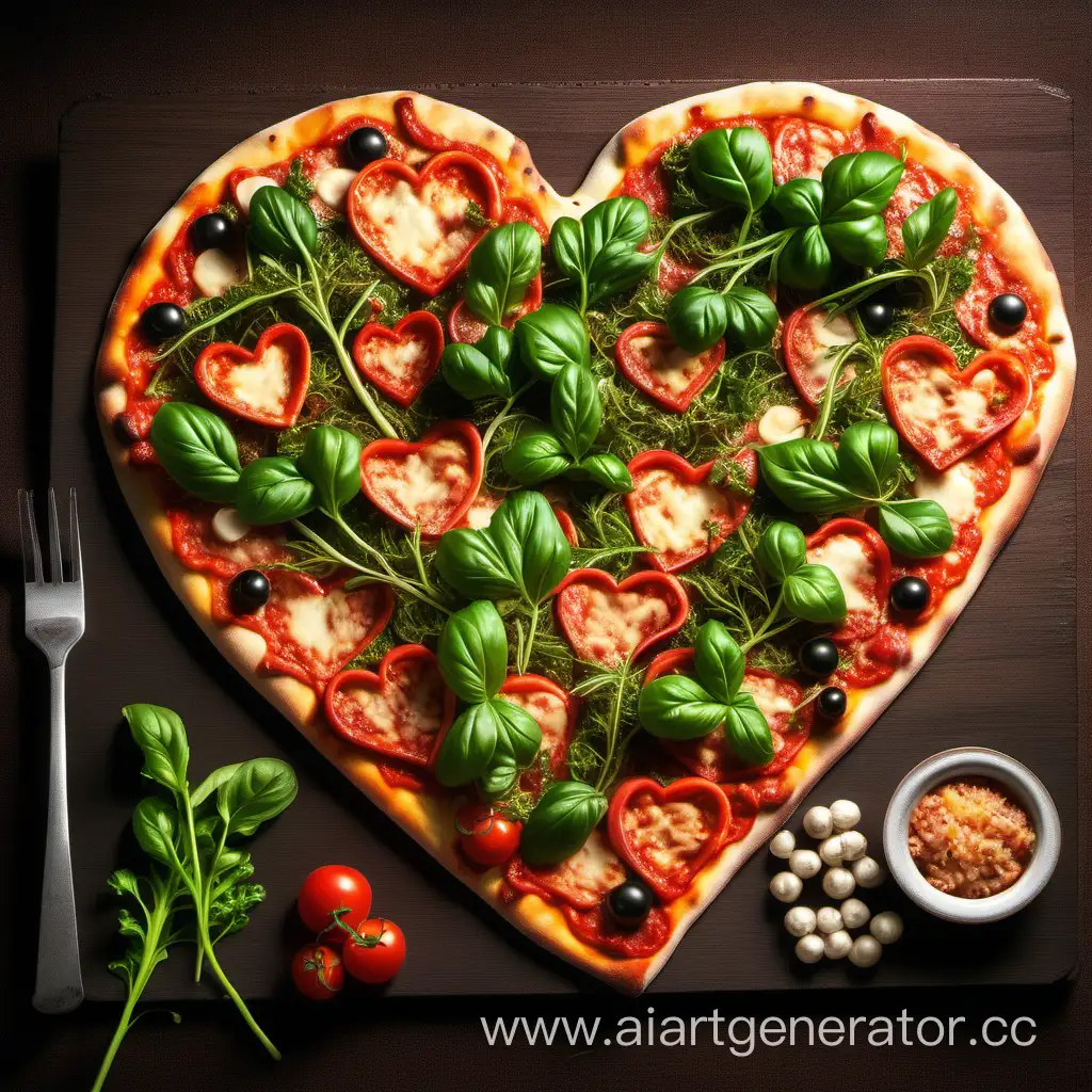 Delicious-HeartShaped-Pizza-with-Fresh-Greens-Irresistible-Culinary-Art