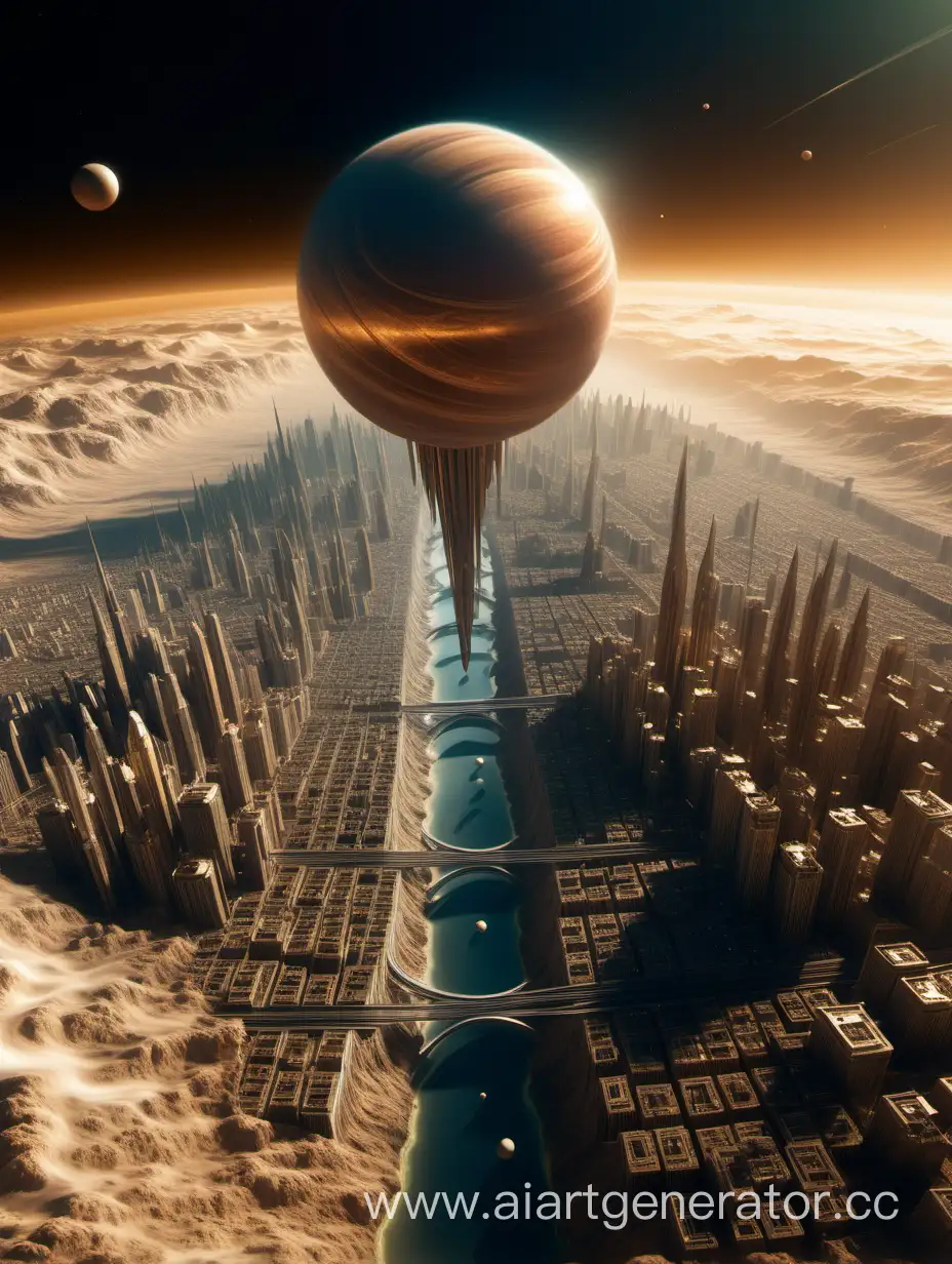 AN EPIC VIEW OF A FLYING CITY ON THE PLANET VENUS