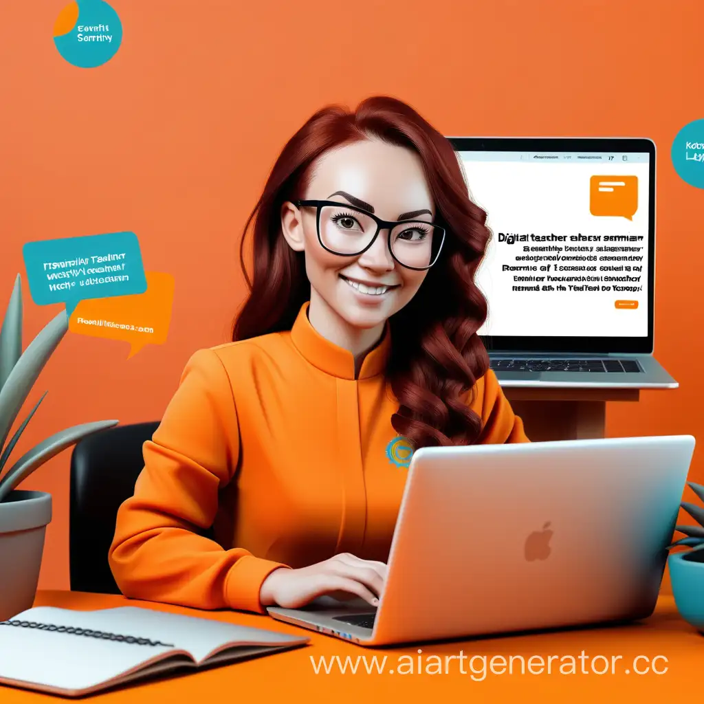 Remote-Digital-Teacher-Seminar-in-Bright-Orange-Setting-with-Laptop
