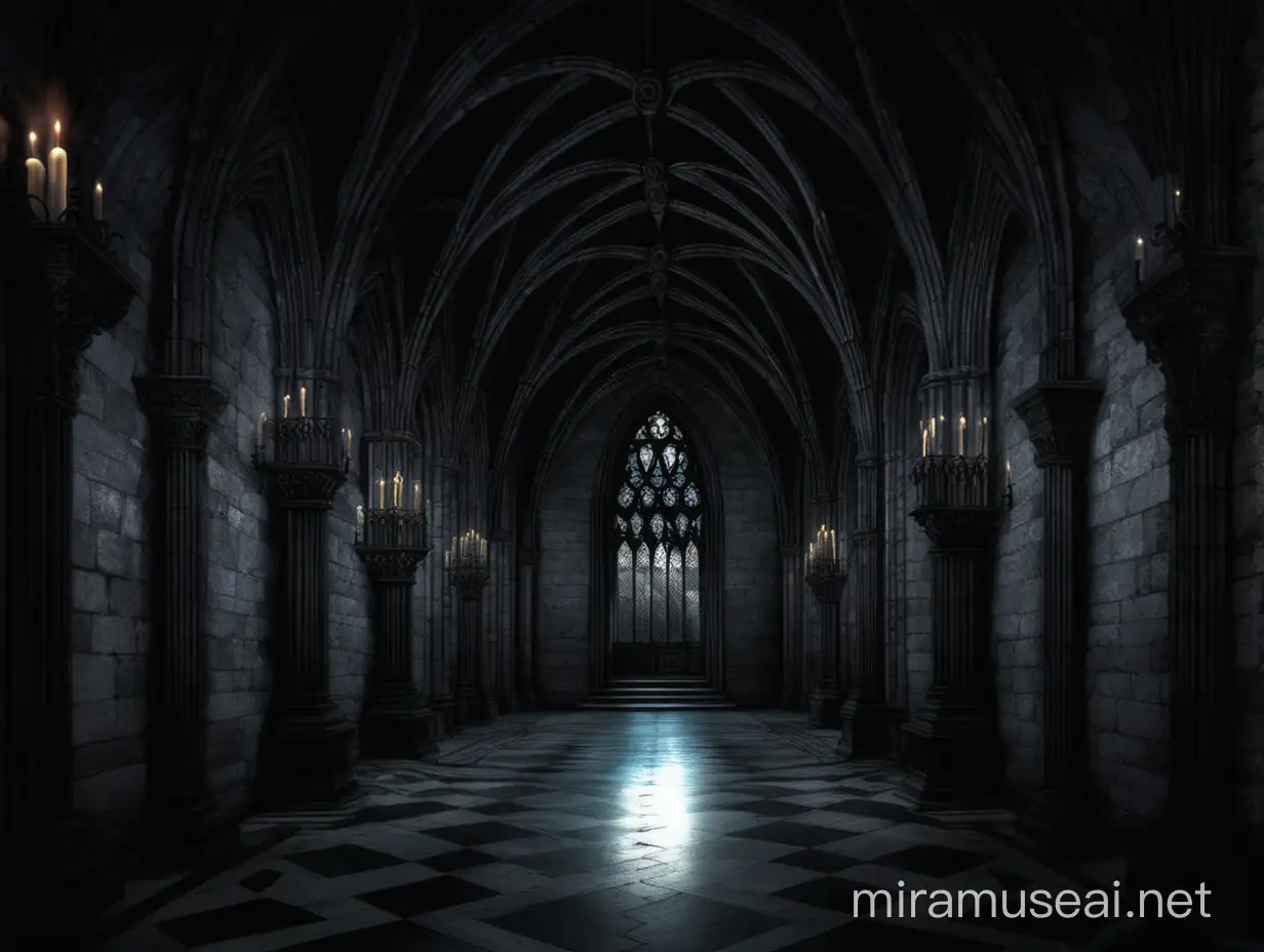 Eerie Gothic Hall Background Wallpaper Hauntingly Atmospheric Scene