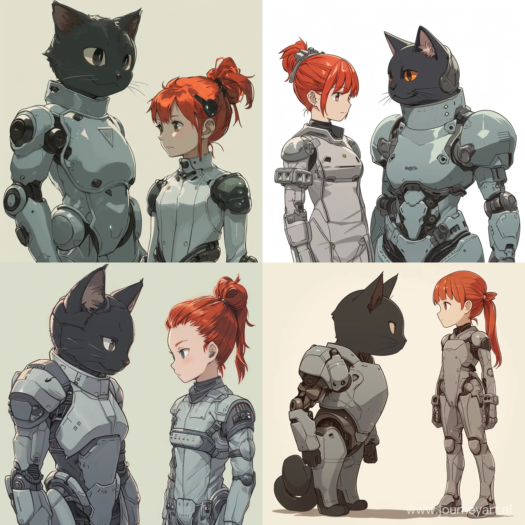 Bionic-Cat-Guardian-Stands-with-RedHaired-Anime-Girl-in-Matching-Armor