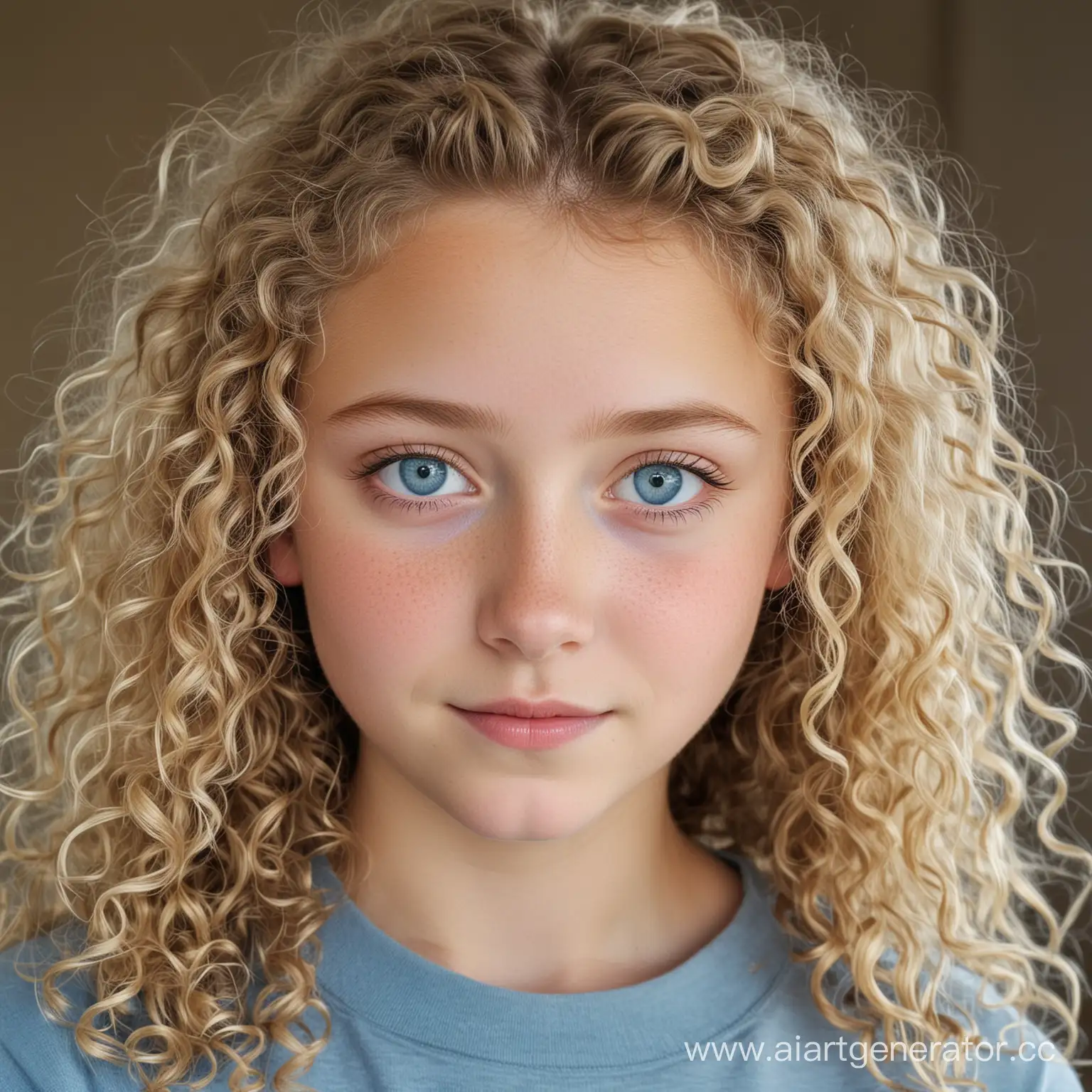 Светловолосая кудрявая девочка 13 лет с голубыми глазами
