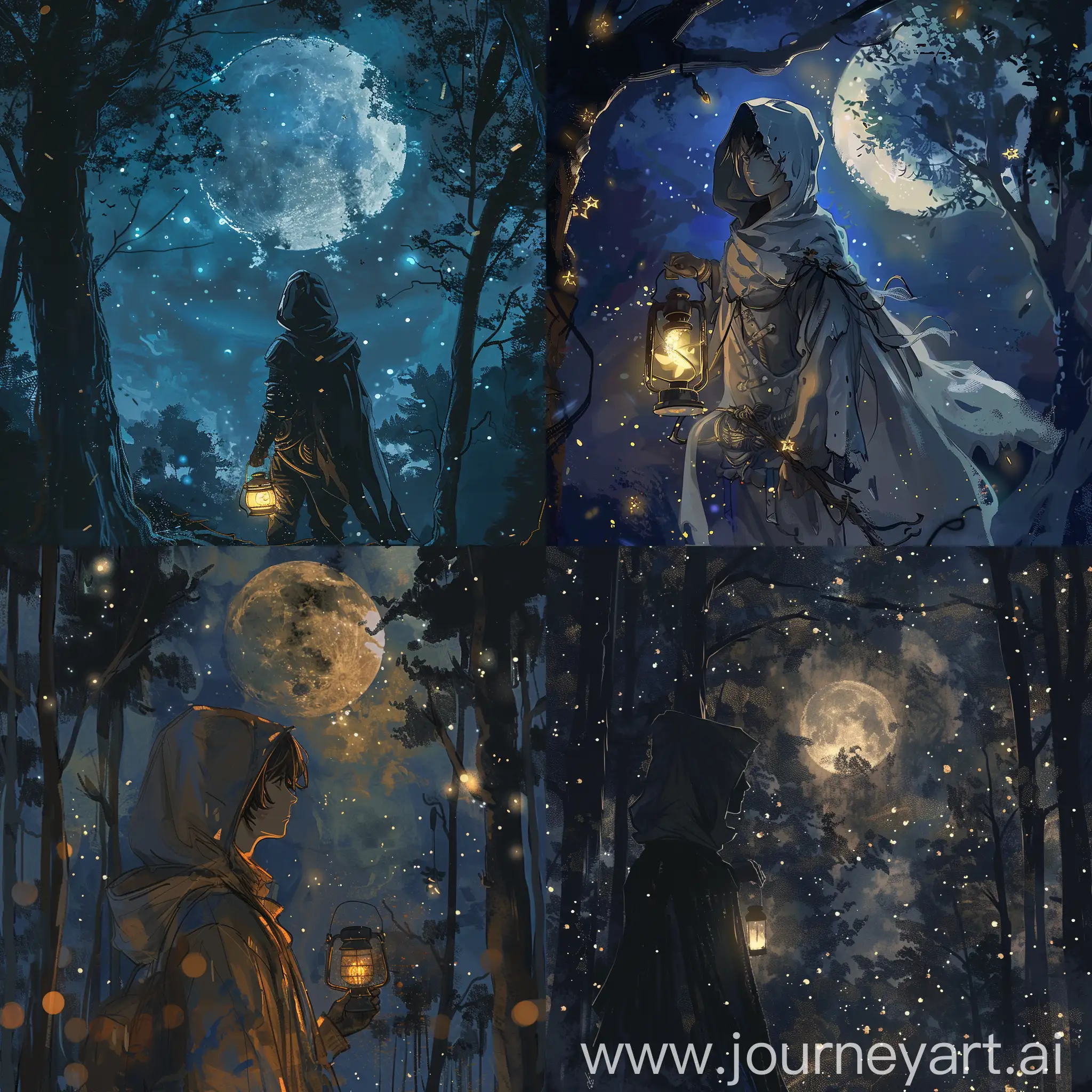 Brave-Youth-Illuminating-Dark-Forest-on-Full-Moon-Night
