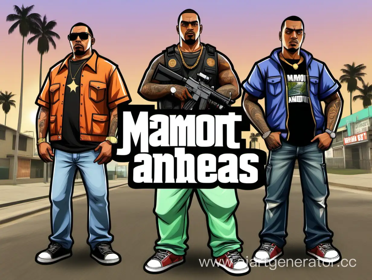 Дизайн аватарки, с тематикой GTA San Andreas, с надписью Mamont, с персонажами игры GTA San Andreas