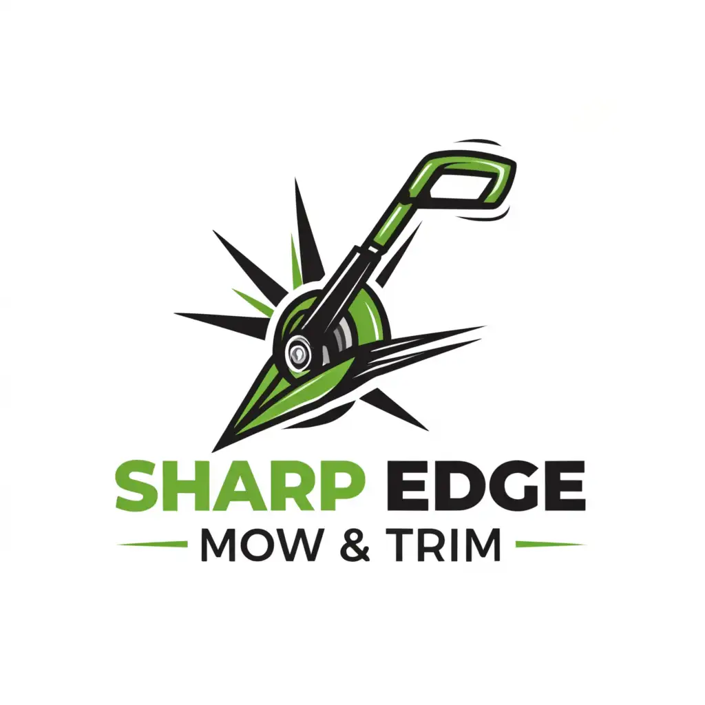 a logo design,with the text "Sharp Edge Mow & Trim", main symbol:a weed wacker trimming up the edges of grass making it look simple and elegant,Moderate,clear background
