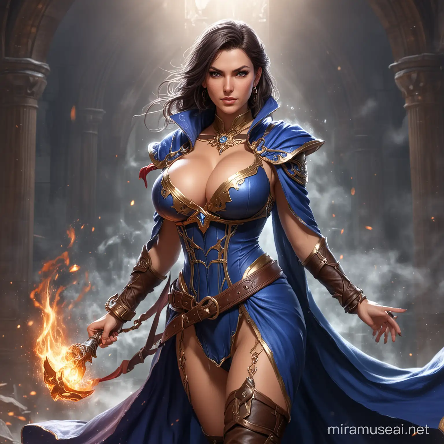 Powerful Female Mage in Busty Attire Standing Tall