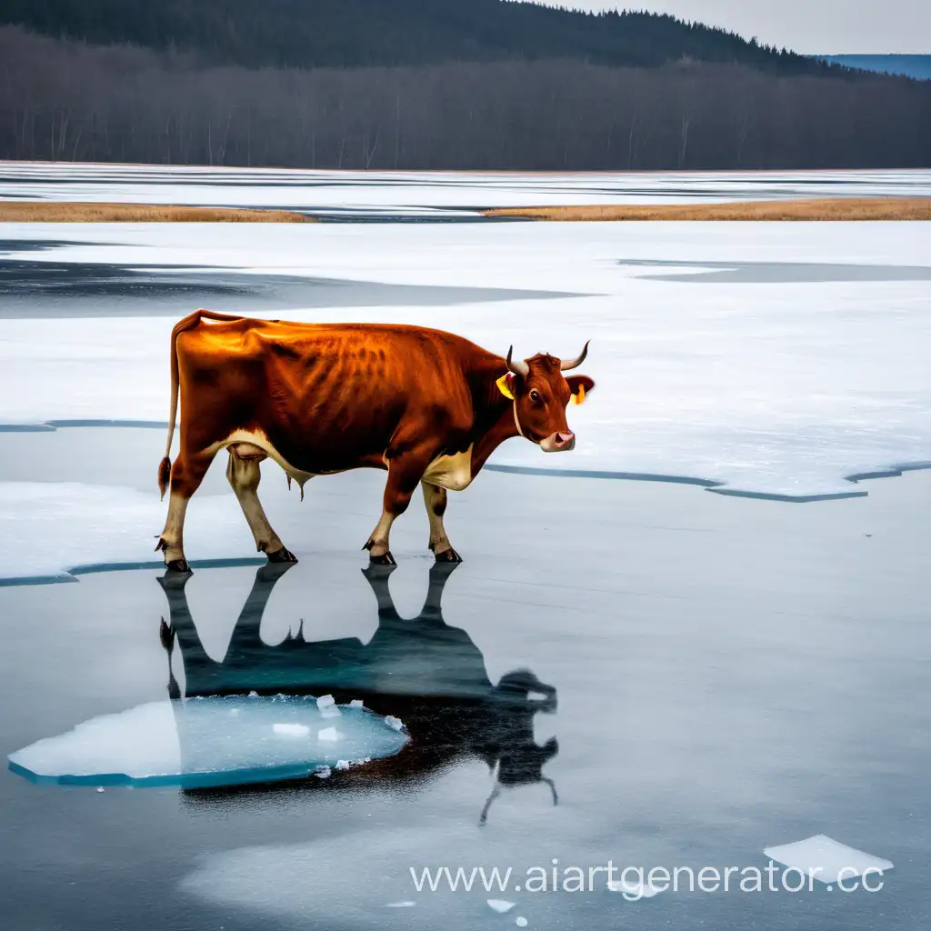 Cow-Ice-Skating-Adventure-Playful-Bovine-Gliding-on-Frozen-Pond