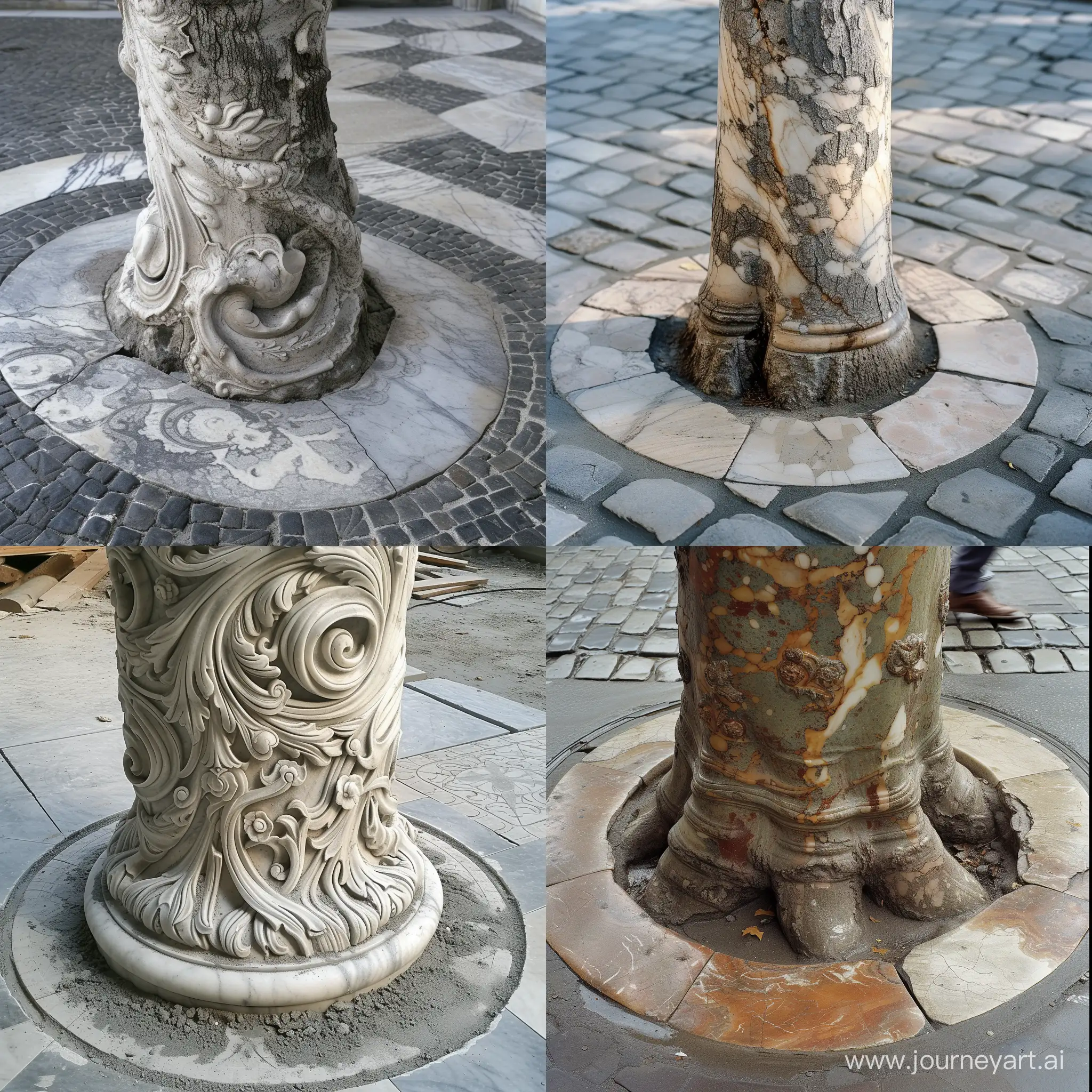 Artistic-Pavement-Work-around-a-Marble-Rococo-Tree-Trunk