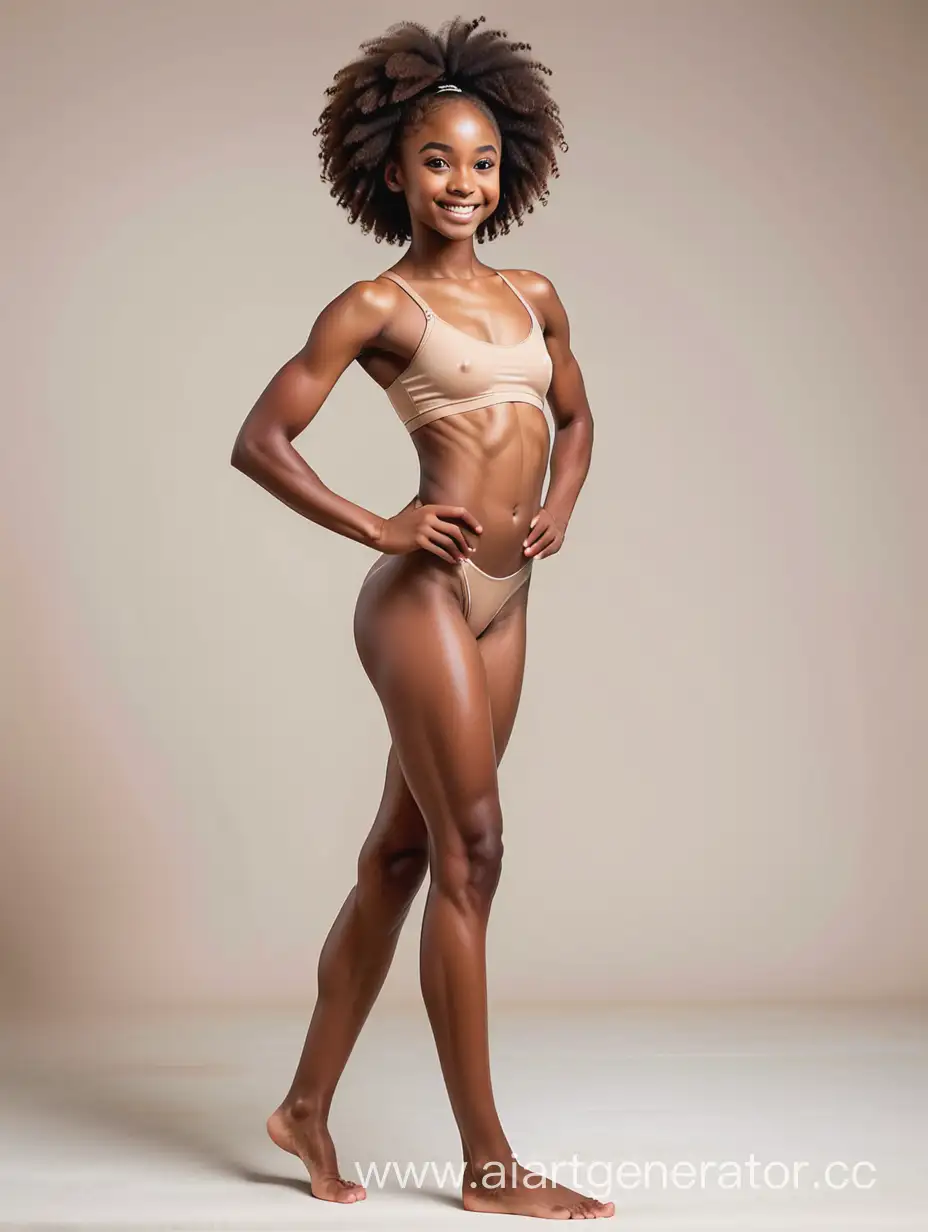 Smiling-Nude-African-Female-Gymnast-with-Muscular-Legs