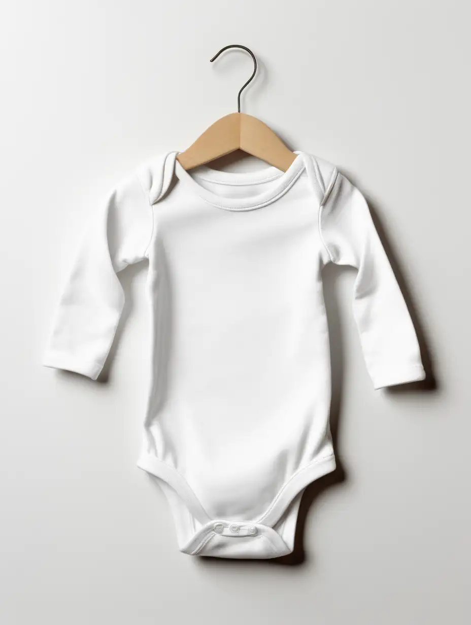 a mock up photo of a white baby bodysuit with a white backgroound