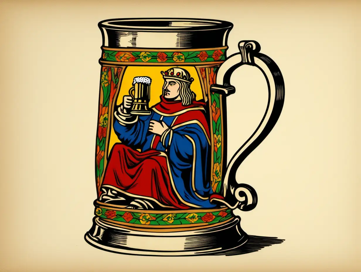 Ein einzelner Humpen Bier. Sonst nichts  Zeichenstil: Codex Manesse