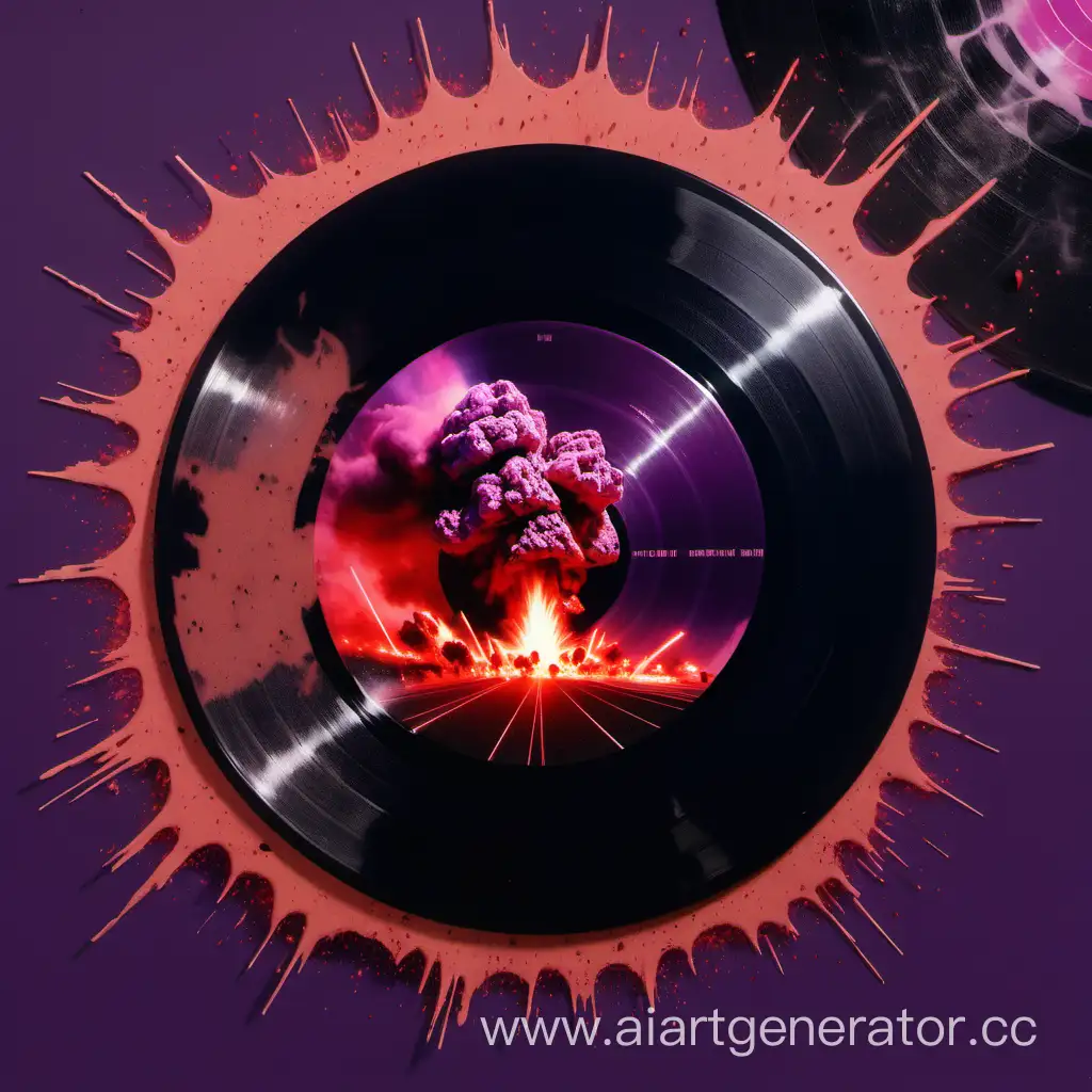 Ethereal-Vinyl-Record-Captivating-Explosion-Scene-with-Red-Ashes