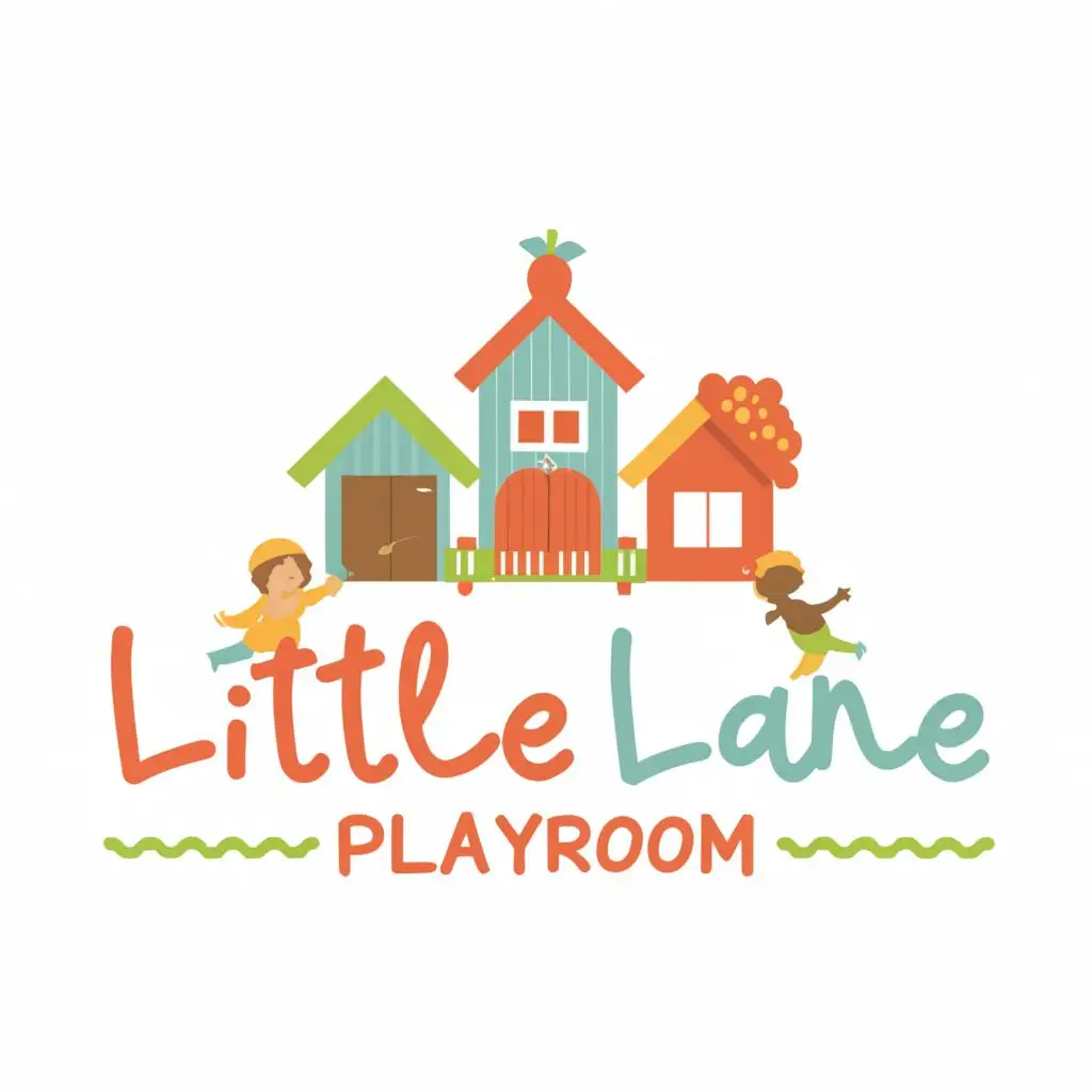 a logo design,with the text "Little Lane Playroom", main symbol:a street with a little playhouses, montessori toys, and toddlers playing. Little Lane should go above the street and Playroom should go below it.,Moderate,be used in Home Family industry,clear background