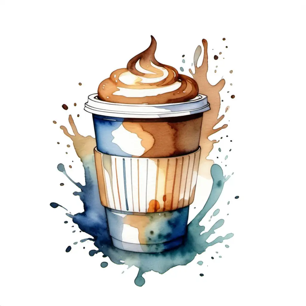 Vibrant Watercolor Coffee Art on White Background