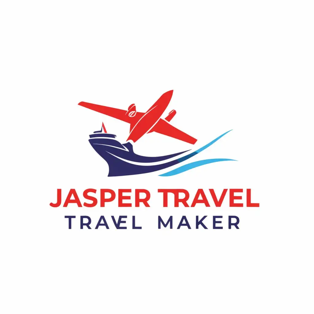 a logo design,with the text "JASPER TRAVEL MAKER", main symbol:PLANE AND BOAT,Moderate,be used in Travel industry,clear background