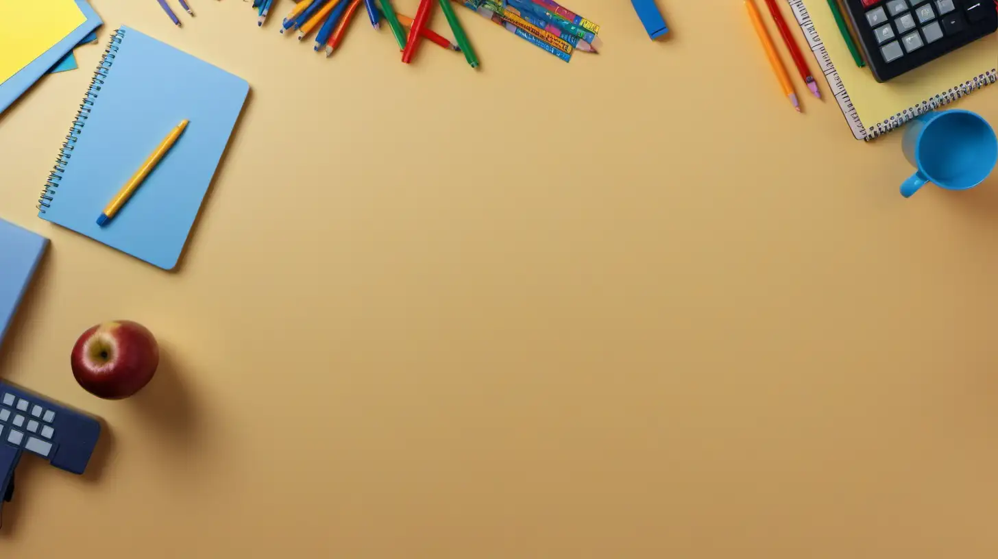 Colorful Elementary Student Desk Setup with Creative Background