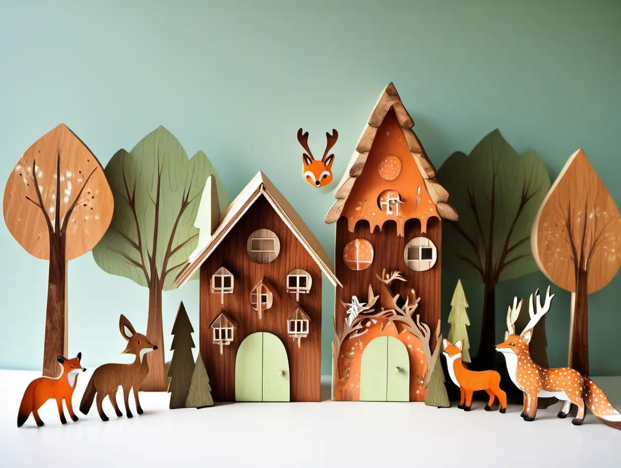 Whimsical Wooden House with Enchanting Forest Animals