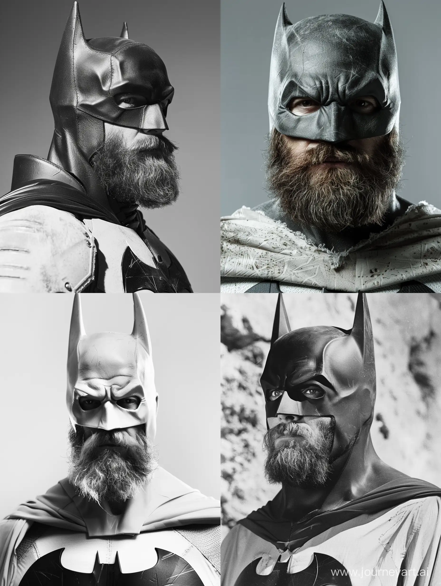 Jeffrey Mace with Beard as Batman in white tv series 