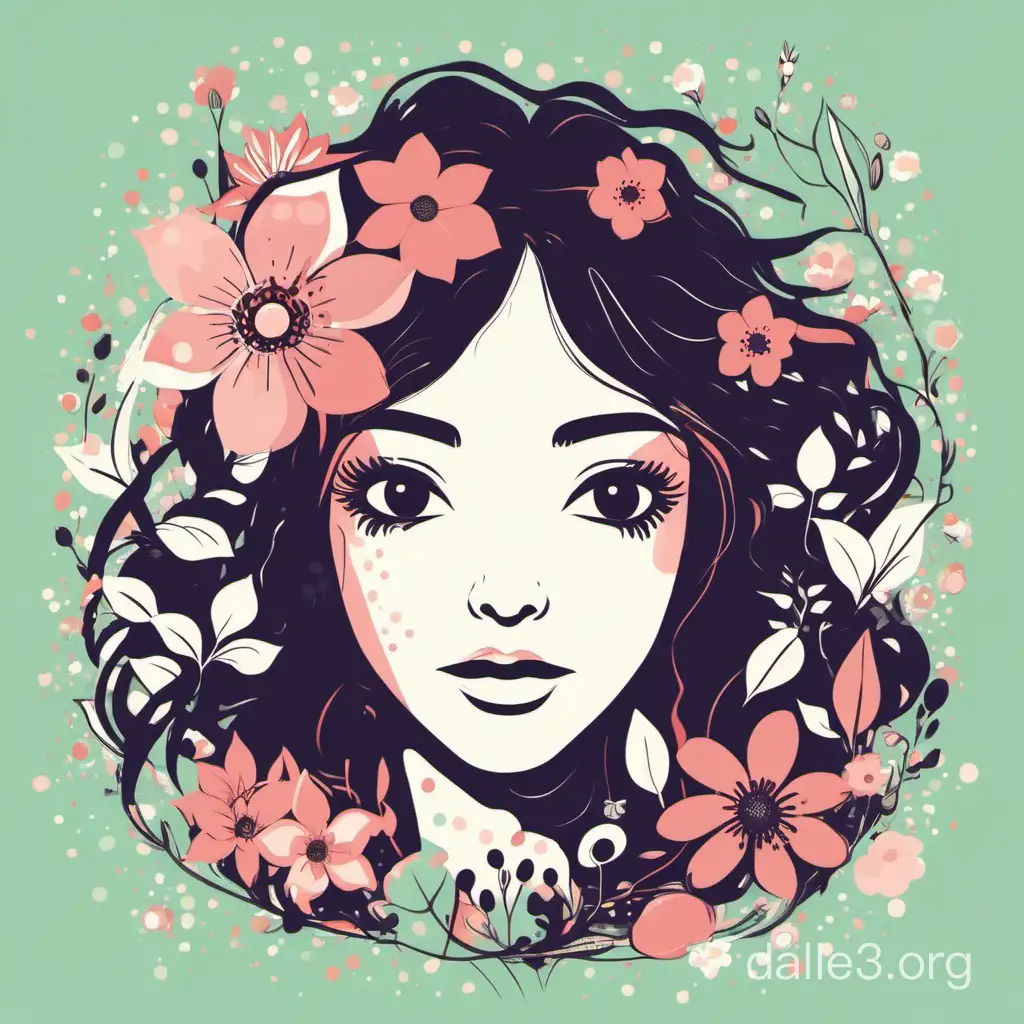 flower, girl, spring, art, vector, illustration