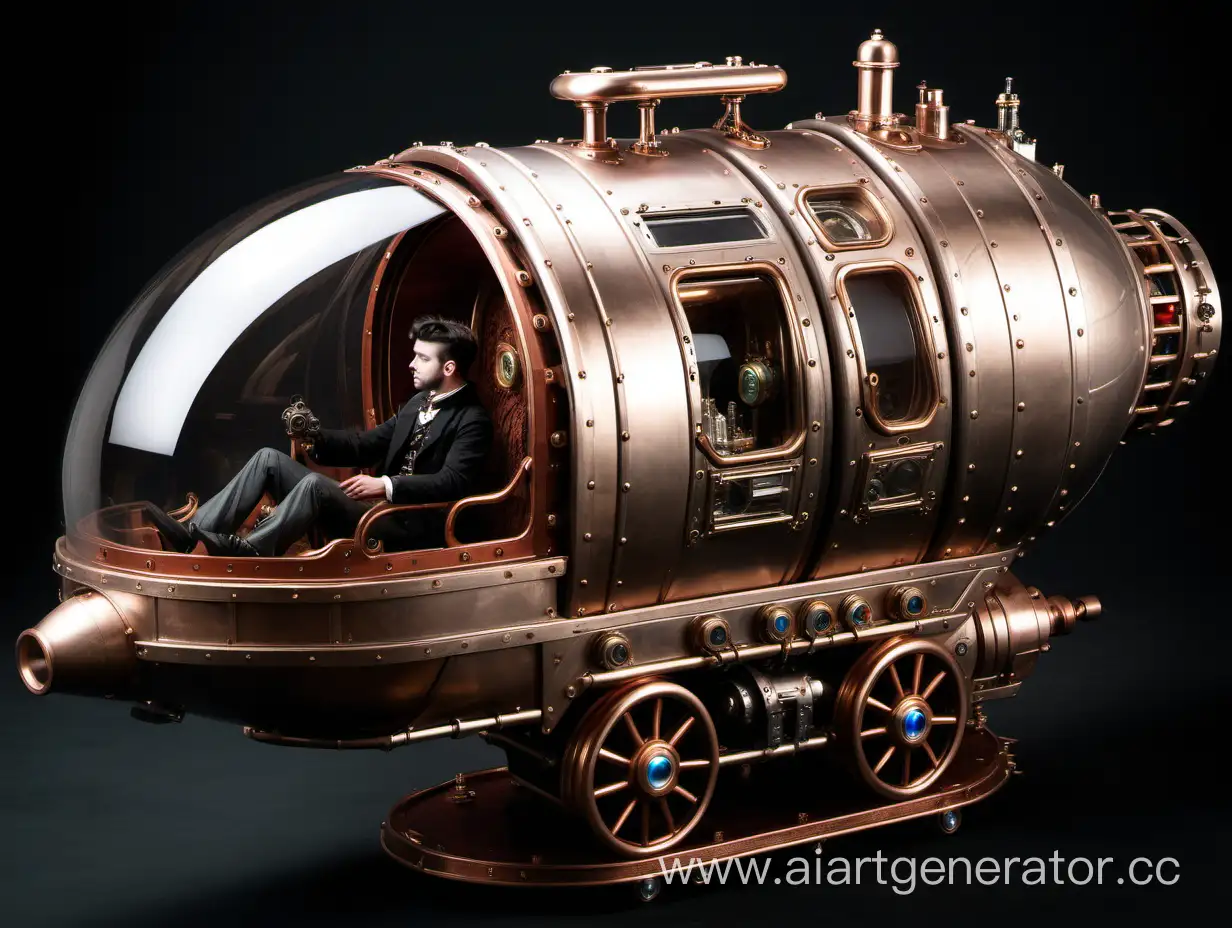 steampunk pneumatic train capsule with passenger
