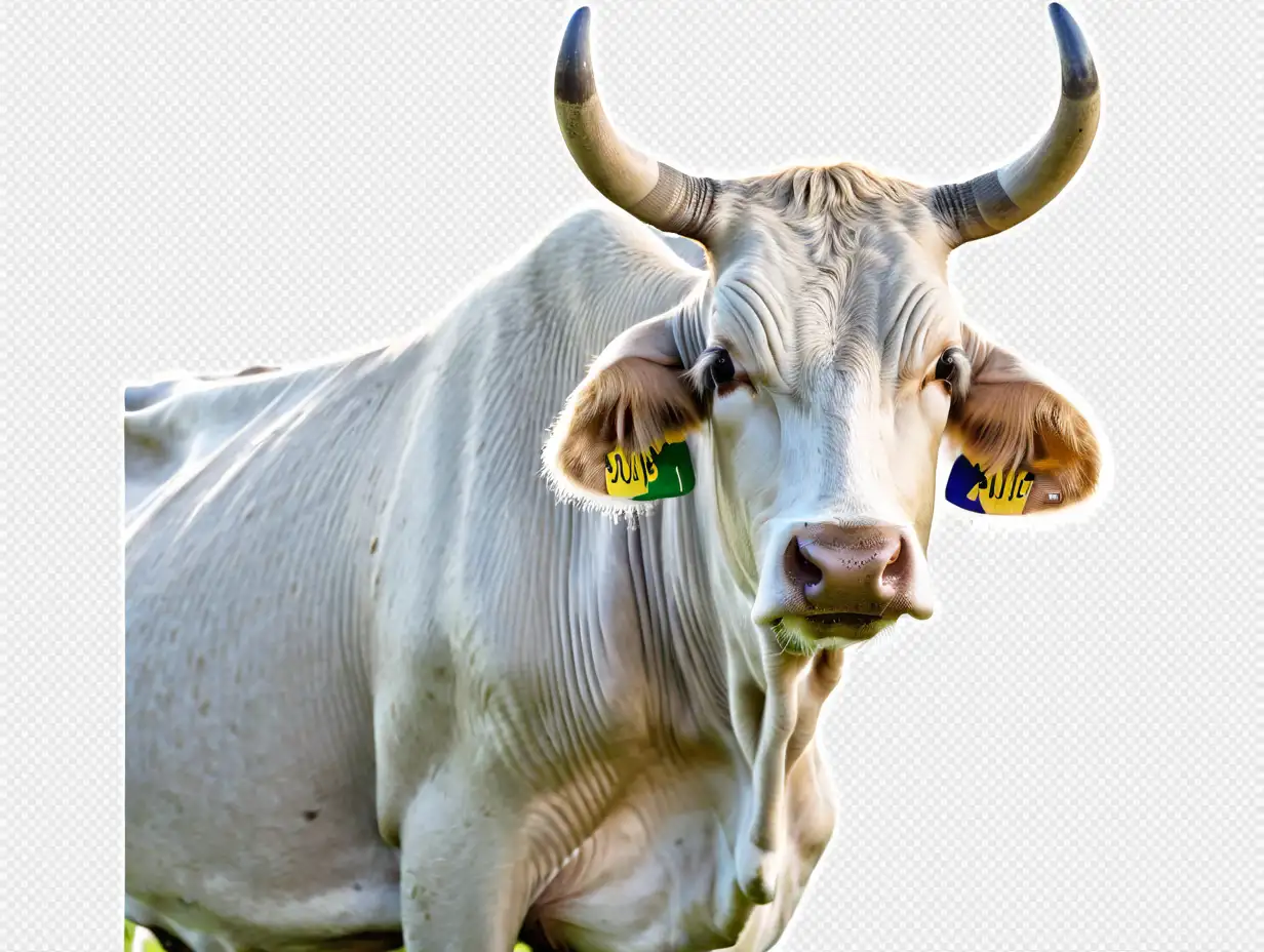 Vaca indubrasil  mirando hacia su izquierda con un fondo blanco