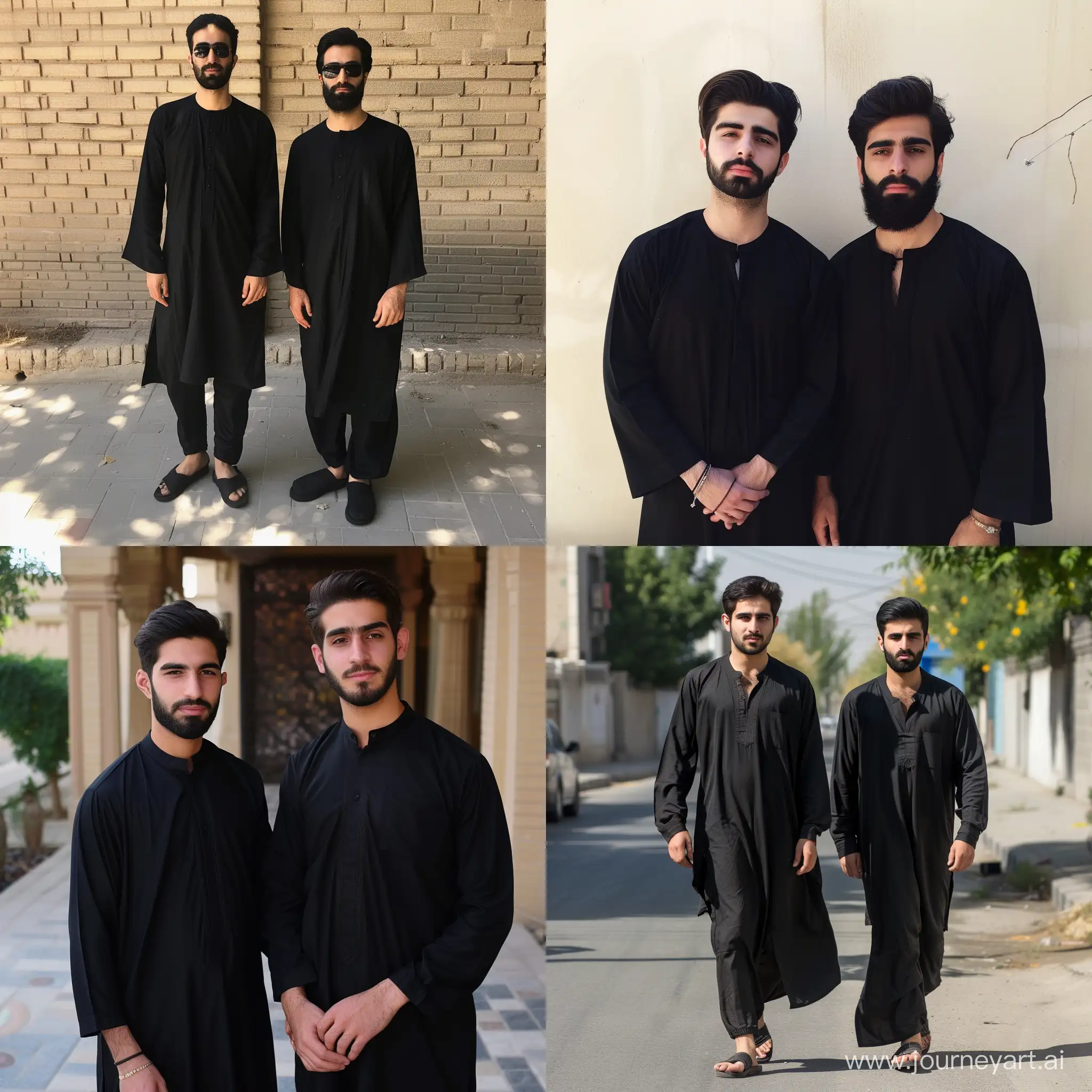 Иранские парни, одетые в черную курту паджама
