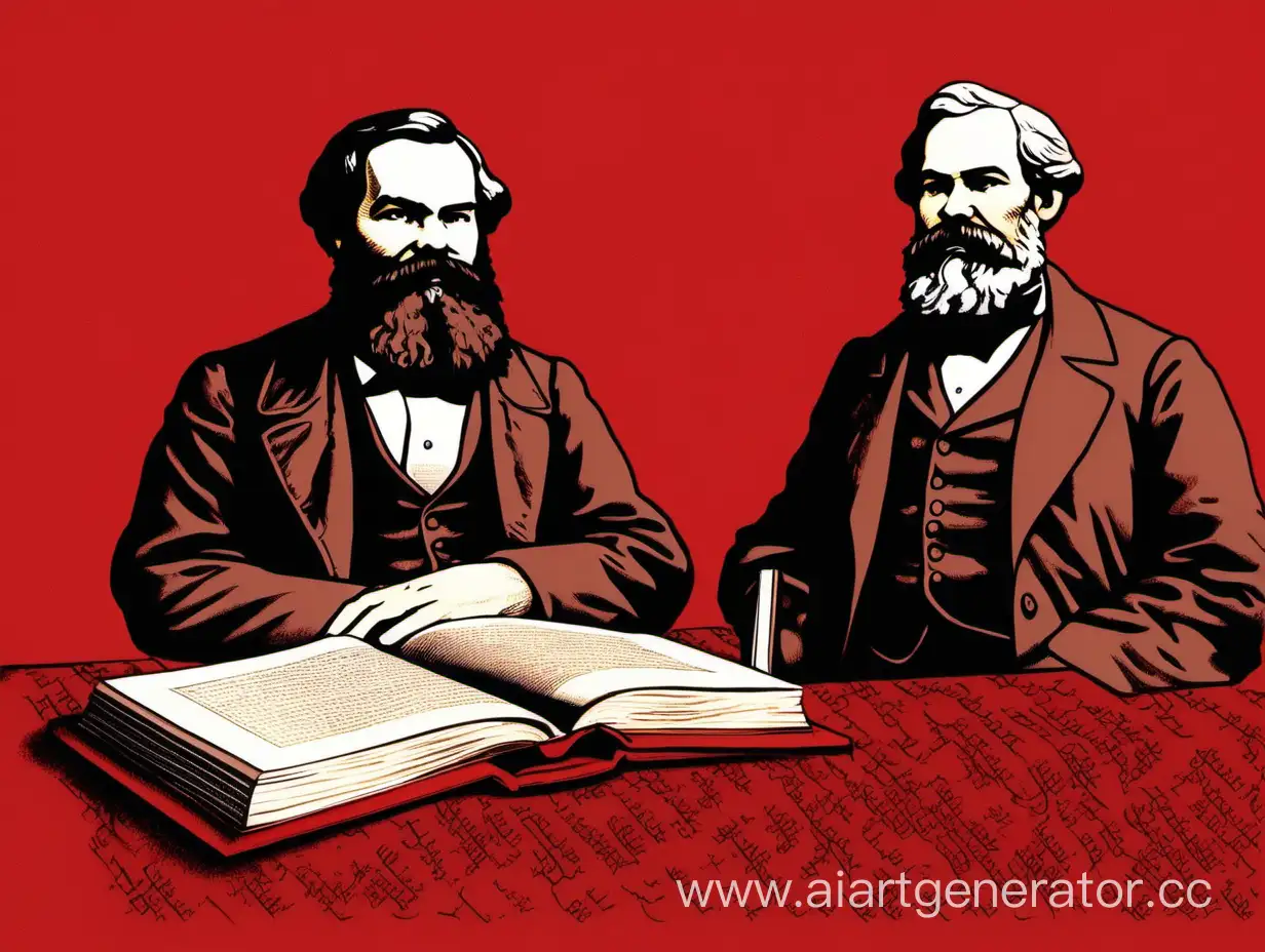 Marx-and-Engels-Book-Presentation-on-Vibrant-Red-Background