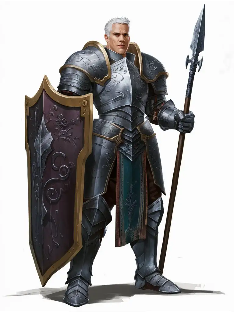 Paladin Warrior in Heavy Armor with Shield and Spear