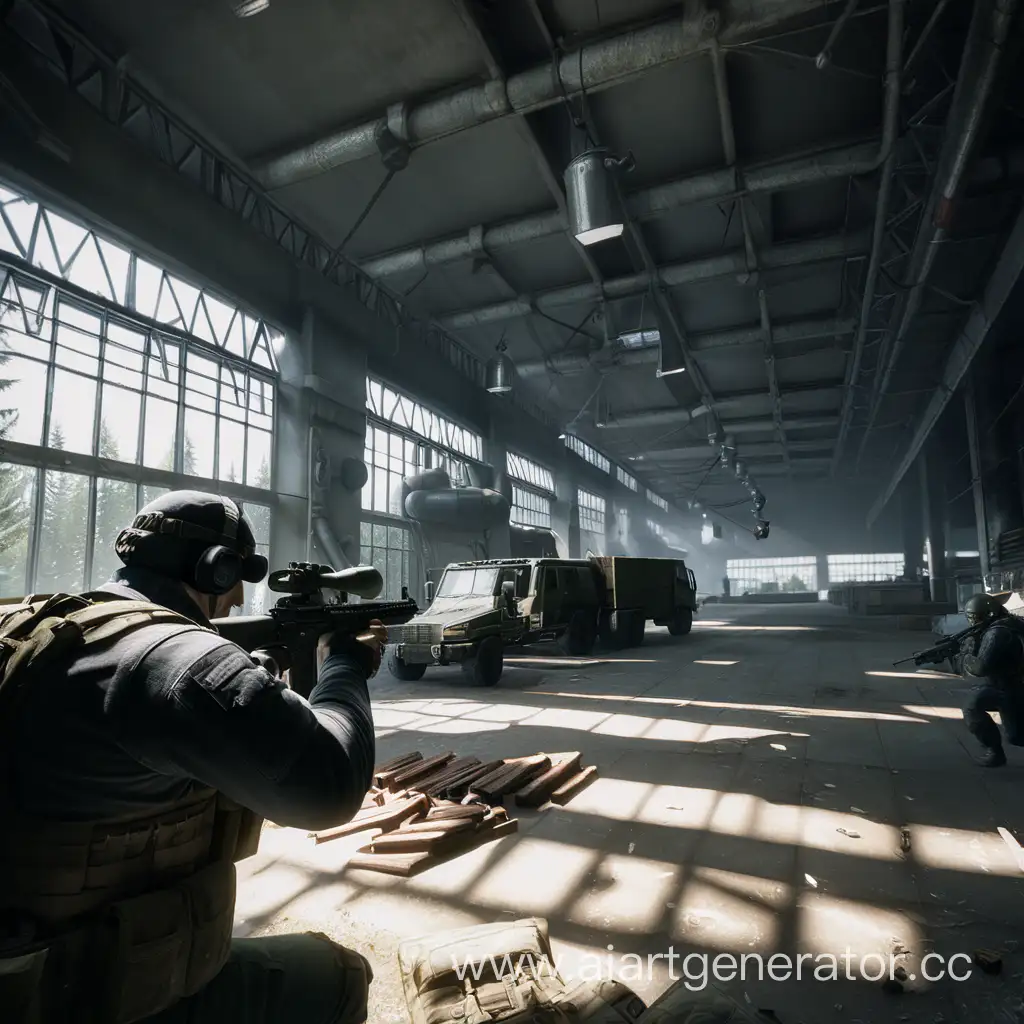 Tarkov-Factory-Operative-Engaged-in-Intense-Firefight