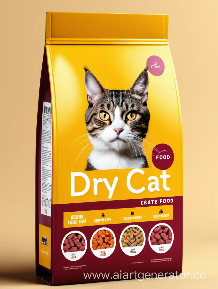 Stylish-and-Appetizing-Dry-Cat-Food-Design-in-Brown-Burgundy-Yellow-and-White