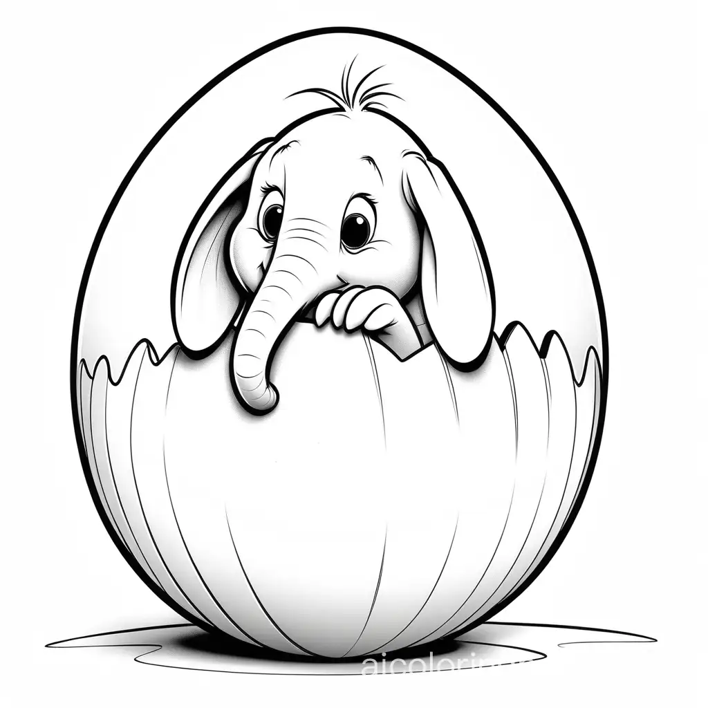 Horton Hatches the Egg, Coloring Page, black and white, line art, white background, Simplicity, Ample White Space. The background of the coloring page is plain white to make it easy for young children to color within the lines. The outlines of all the subjects are easy to distinguish, making it simple for kids to color without too much difficulty