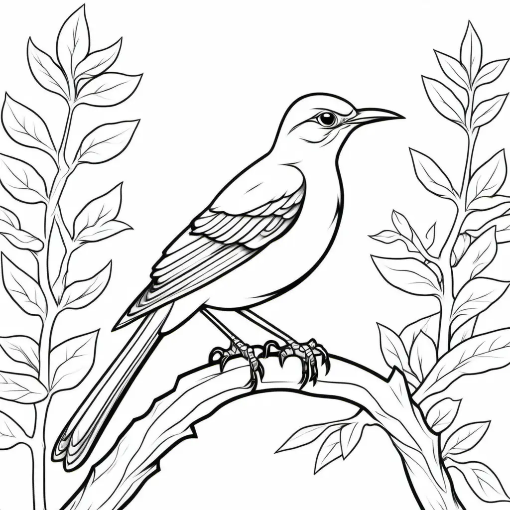 mockingbird coloring page for kid, simple, no shading, no color