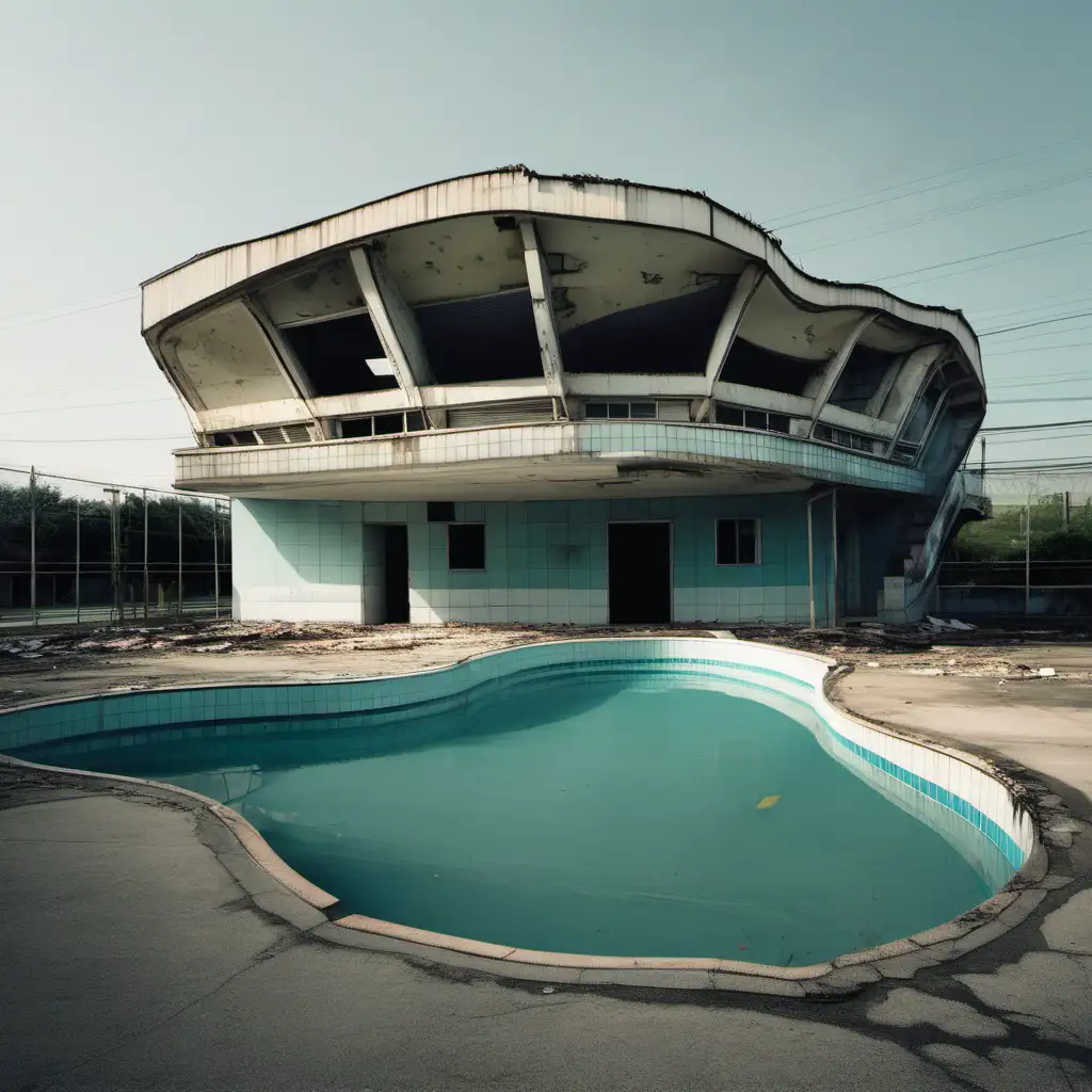 abandon building with empty swimming pool freeform shape.