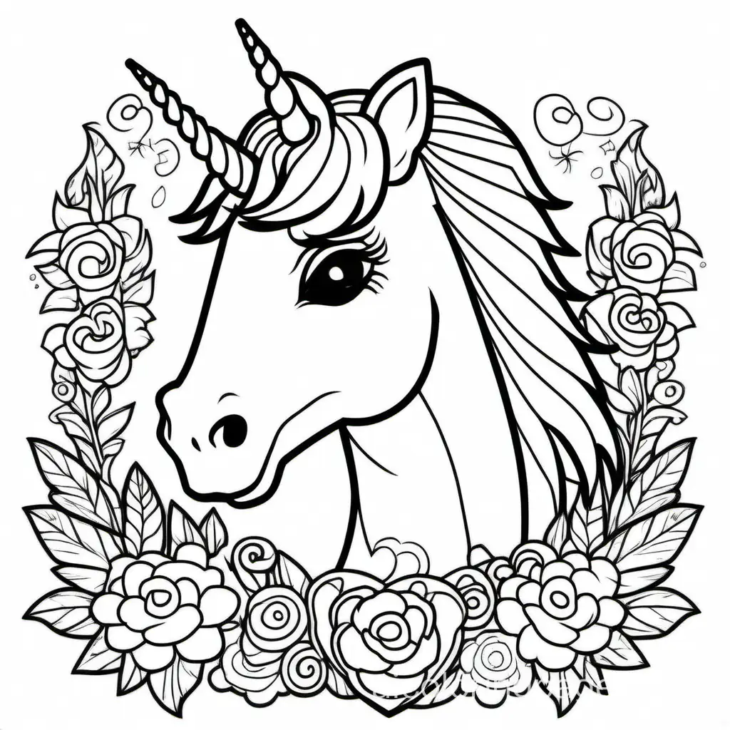 sad unicorn, Coloring Page, black and white, line art, white background, Simplicity, Ample White Space. The background of the coloring page is plain white to make it easy for young children to color within the lines. The outlines of all the subjects are easy to distinguish, making it simple for kids to color without too much difficulty