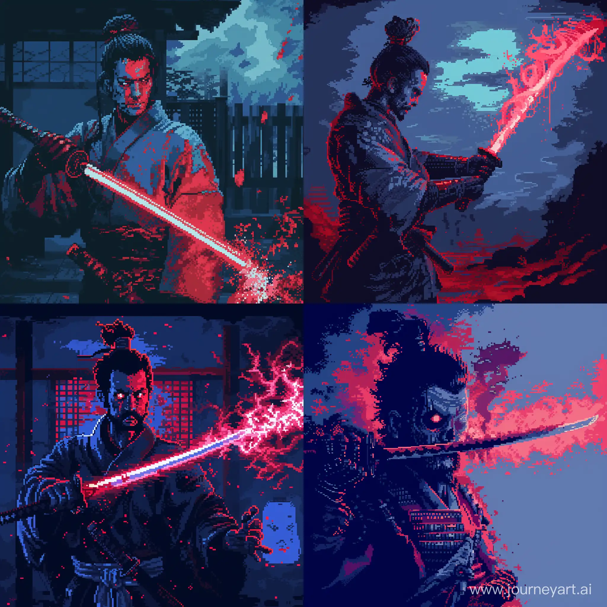 Pixel-Art-Samurai-with-Possessed-Katana-Retro-Style-RedBlue-Tones