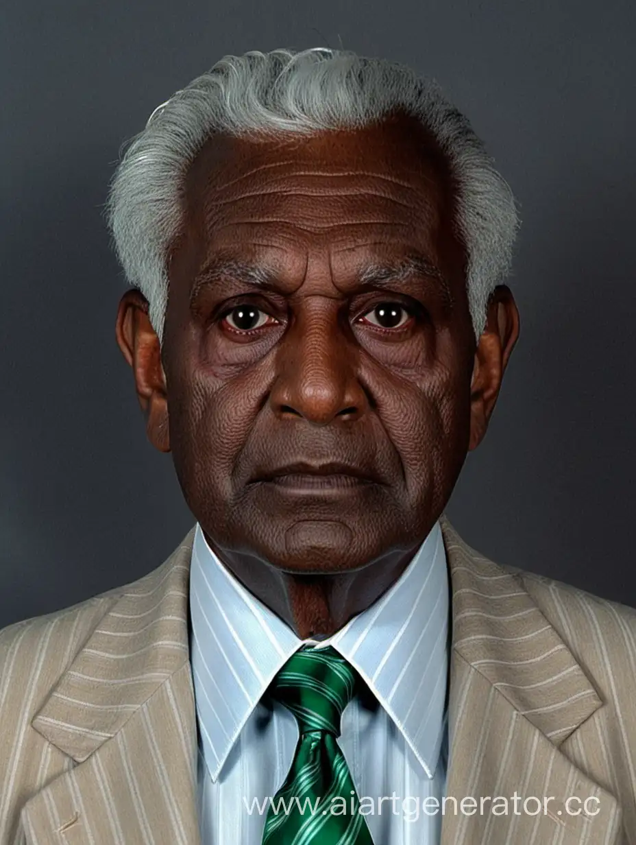На изображении пожилой мужчина. У мужчины, черные, немного седые волосы и проникновенные темные глаза. На нем надет бежевый пиджак в тонкую полоску, белая рубашка и зеленый галстук. (Фото Паспорт)