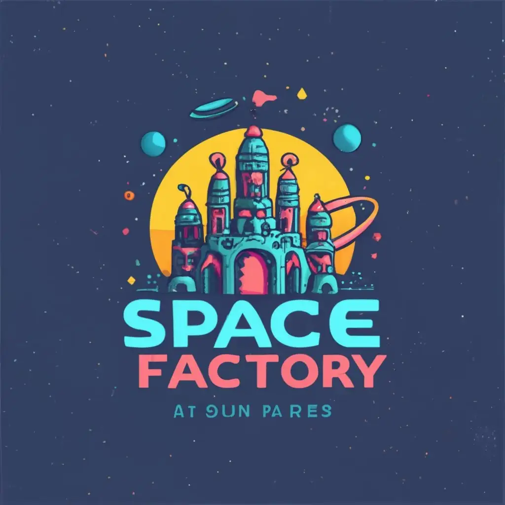 LOGO-Design-For-AI-Dub-Factory-Futuristic-Space-Castle-Theme-with-Captivating-Typography-for-Entertainment-Industry