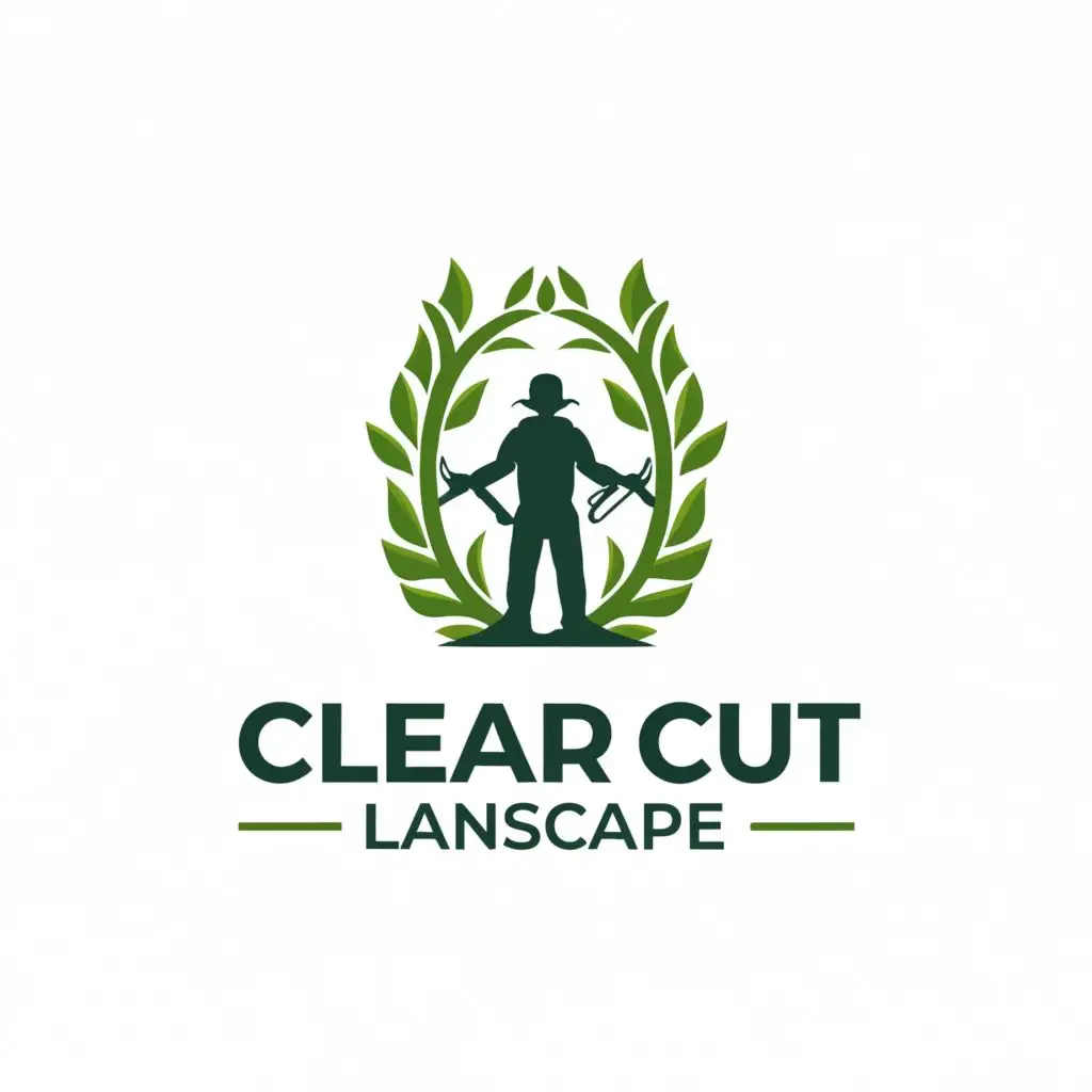 a logo design,with the text "Clear Cut Landscape", main symbol:landscaper, trees,complex,clear background