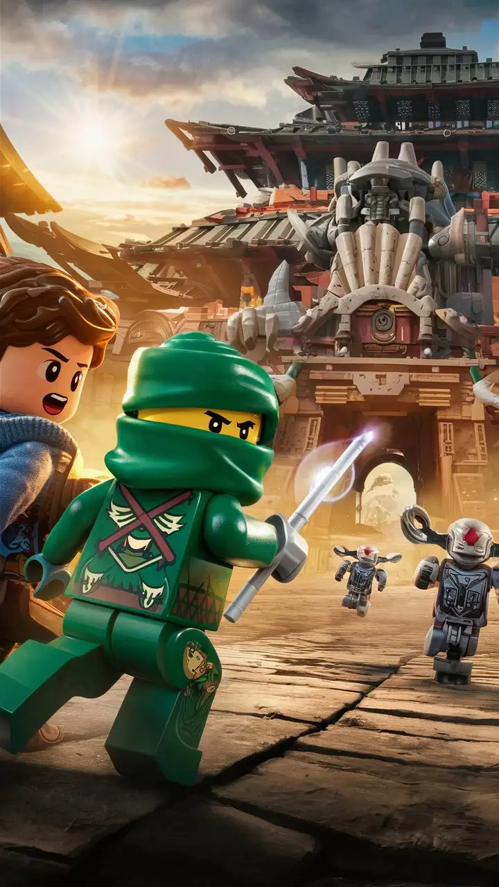 Boy and Lloyd from Ninjago Explore the Ninja Temple with Robots