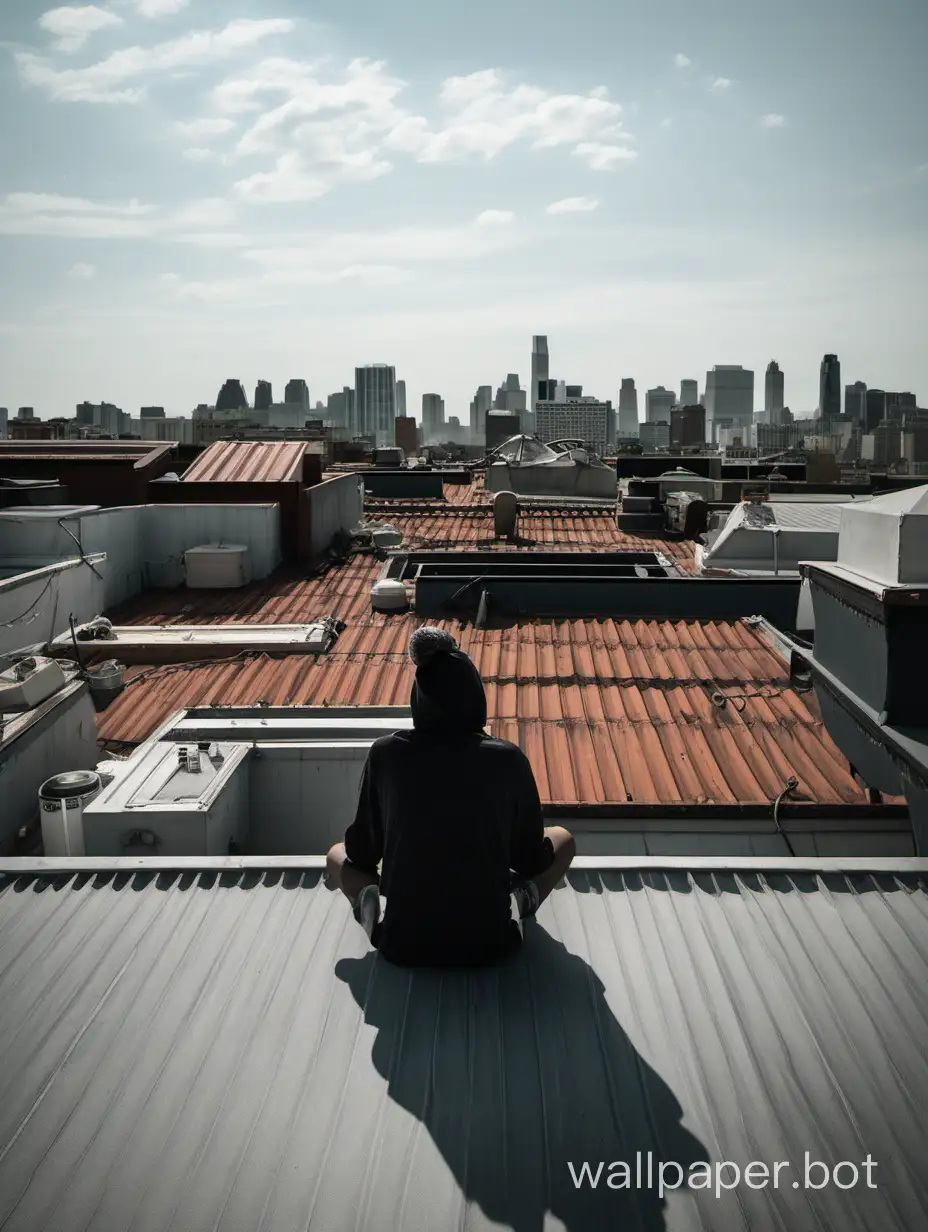 A person sits on the rooftop and enjoys the view.
