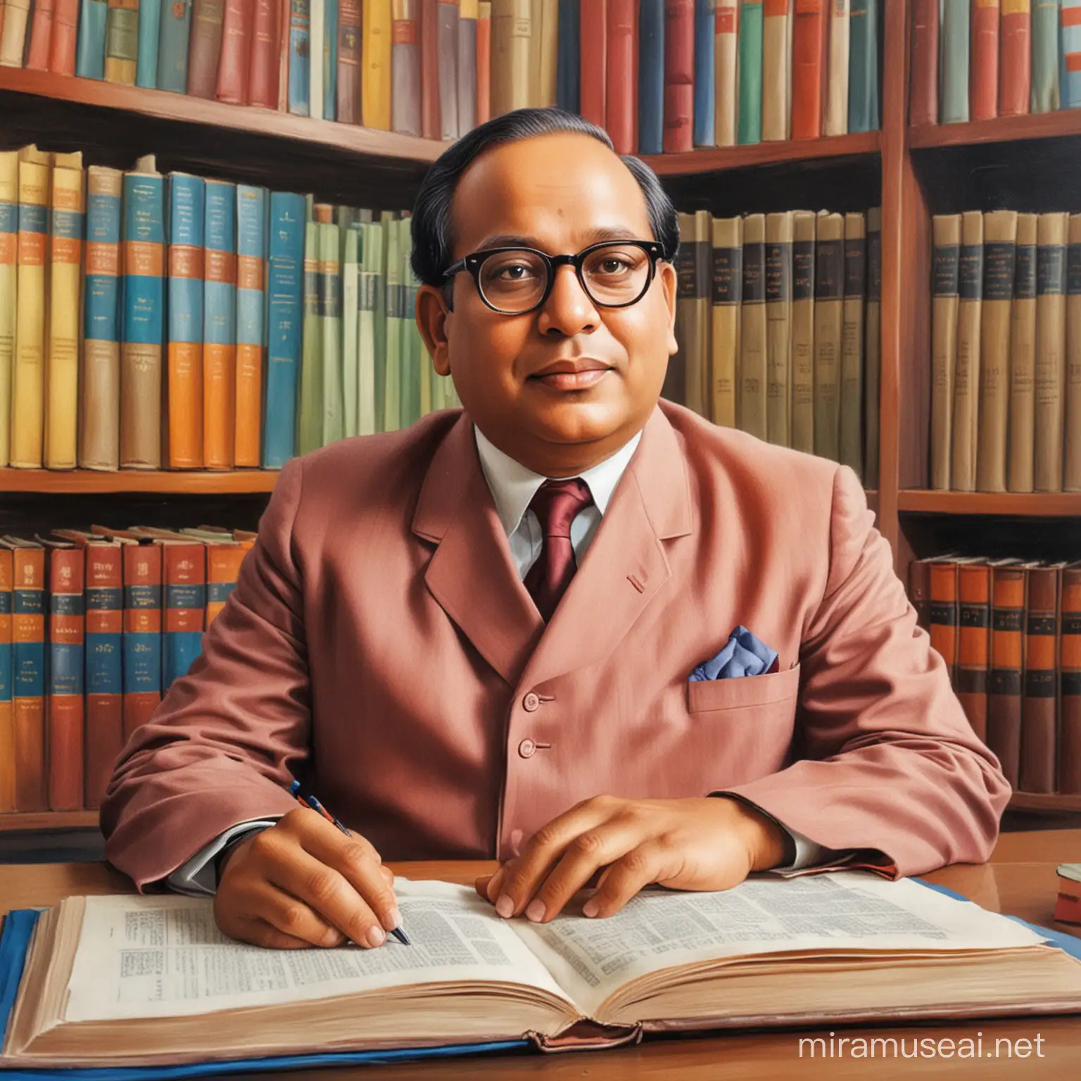 Bhimrav Ambedkar study in library colourfull image 